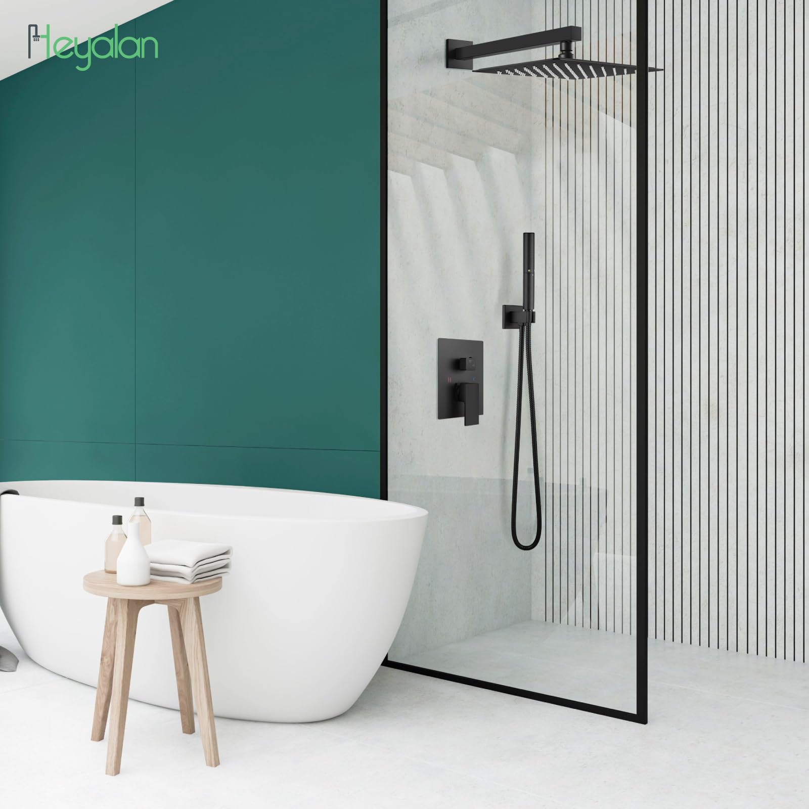 Premium 10 Inch Matte Black Square Rain Shower System - 2-in-1 Wall Mount Rainfall Shower Head with Handheld Sprayer & High Pressure Valve for Luxurious Bathroom Experience (Ideal for Master Bath & Spa Retreats)