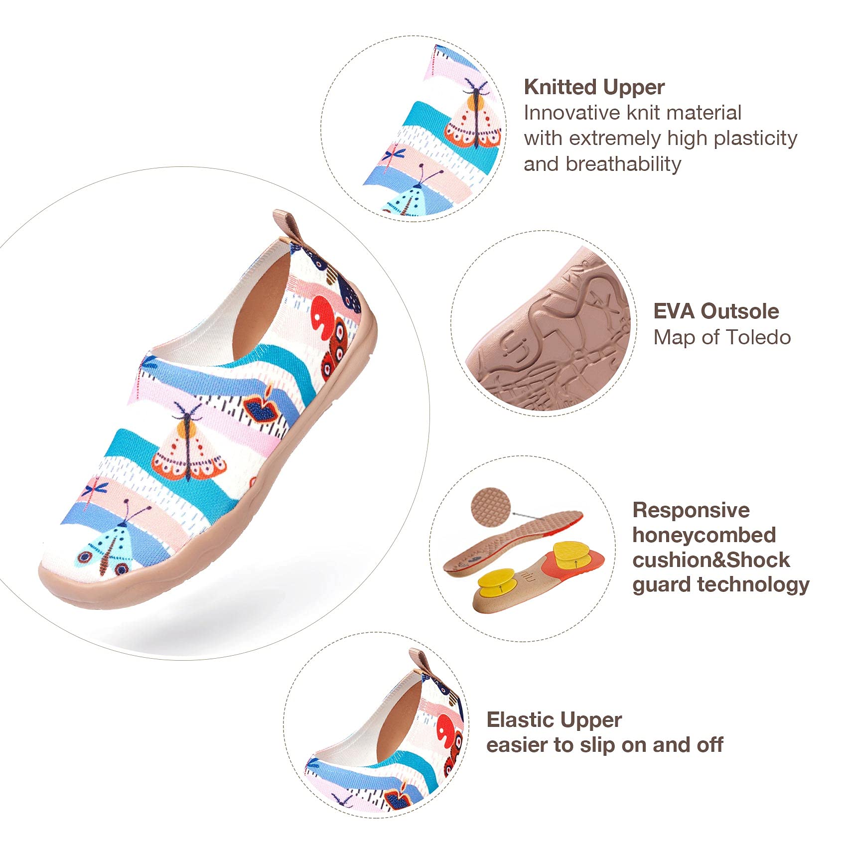 UIN Women's Slip On Sneakers - Casual Knit Loafers with Artistic Painting | Comfortable Soft Walking Shoes for Women | Perfect for Work, Travel & Everyday Wear
