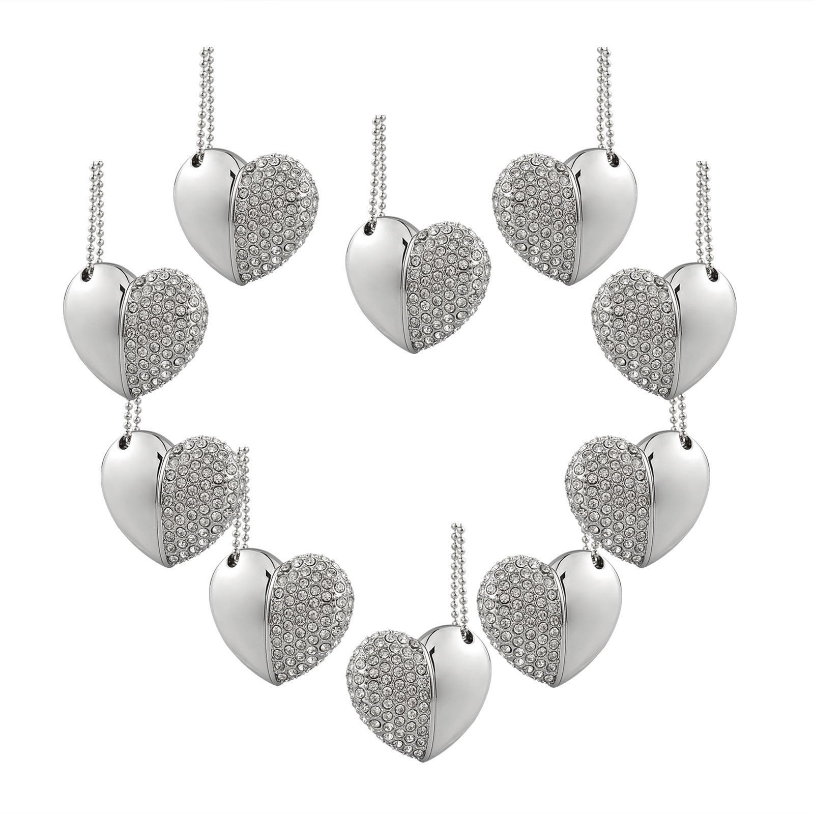 10pcs Crystal Diamond Heart 32GB USB 3.0 Flash Drive - High Speed Memory Stick for Business Gifts, Wedding Favors, Promotions & Data Storage