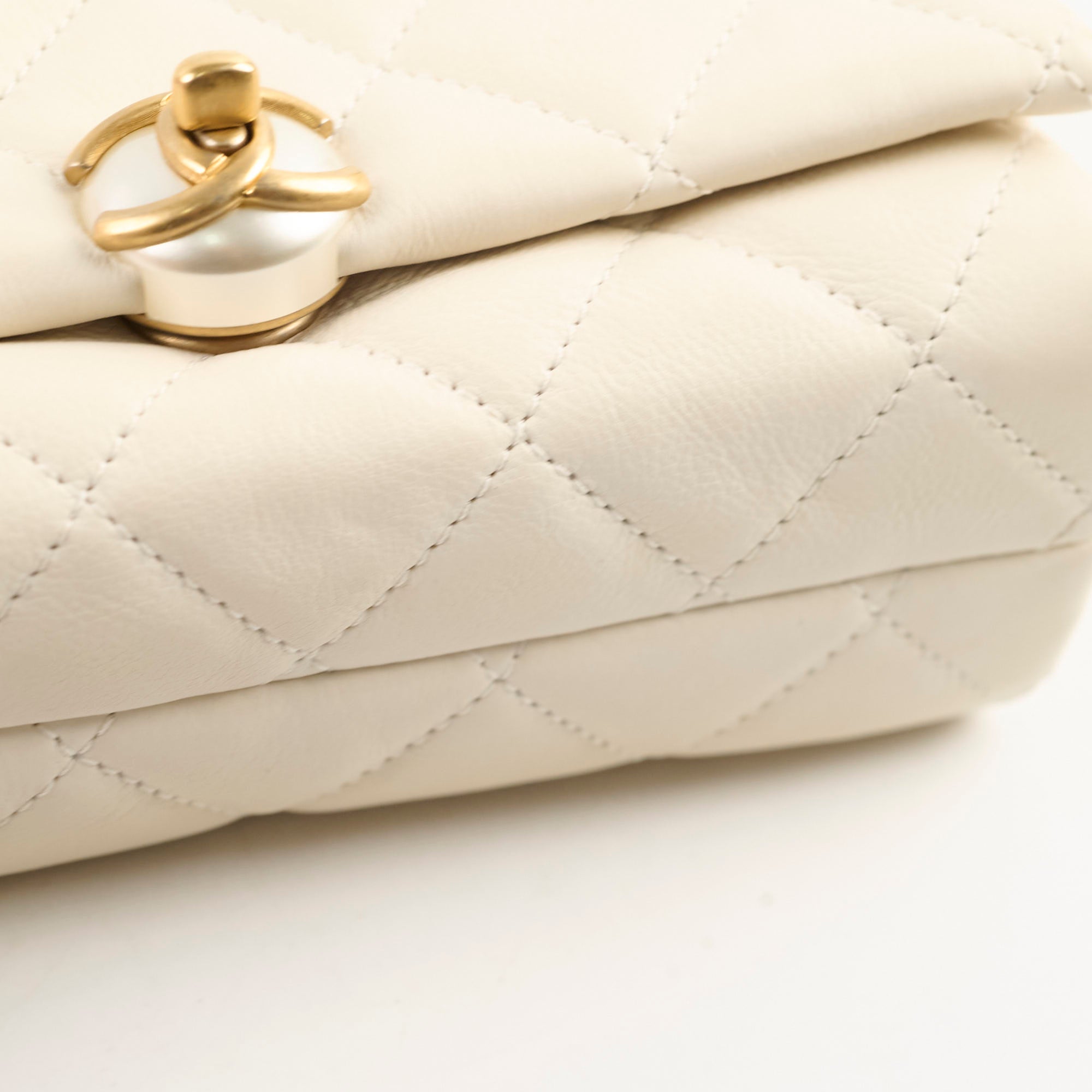 Chanel Calfskin Accordion Pearl Flap Bag White 28 Series - Luxury Designer Handbag for Women, Perfect for Evening Parties & Special Occasions