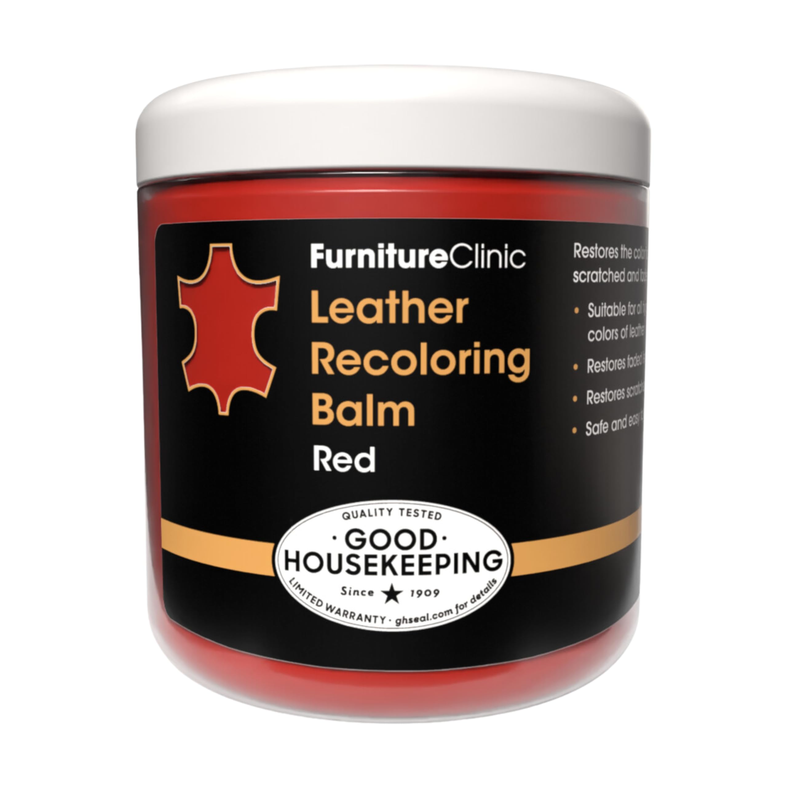 Furniture Clinic Leather Recoloring Balm - Red Leather Dye for Furniture, Couches & Car Seats - Restore Scratched, Faded & Damaged Leather - Perfect for Home, Office & Auto Upholstery Repair