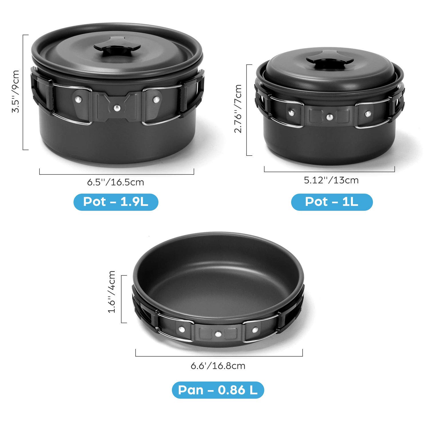 Odoland 16-Piece Camping Cookware Set with Folding Stove - Non-Stick Lightweight Pots, Pans, Stainless Steel Cups, Plates, Forks & Spoons - Perfect for Camping, Backpacking, Hiking & Outdoor Cooking Adventures