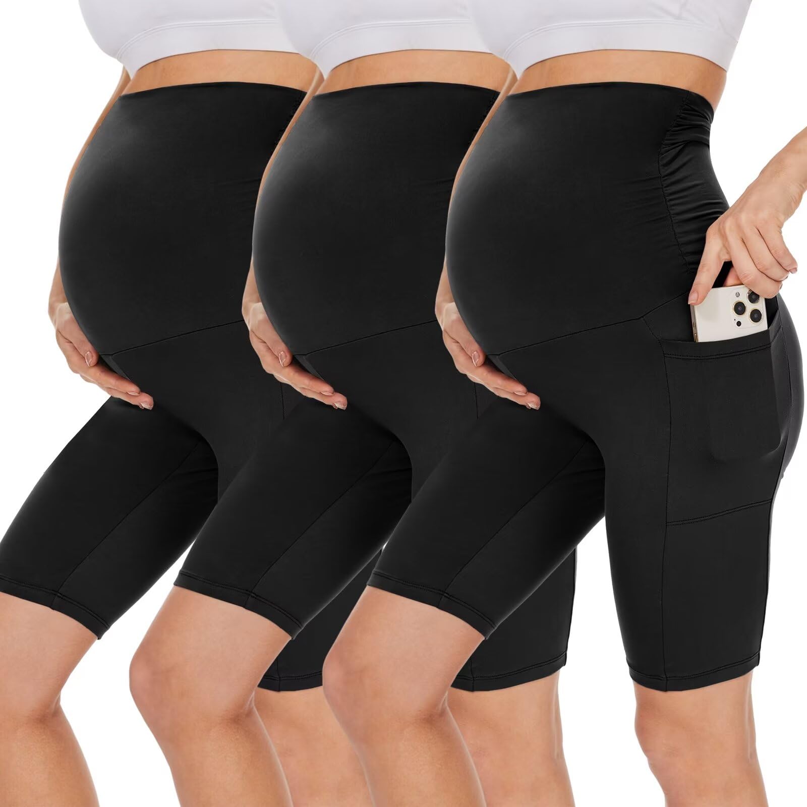 UBCUTE 3 Pack Maternity Shorts Over The Belly with Pockets - 8
