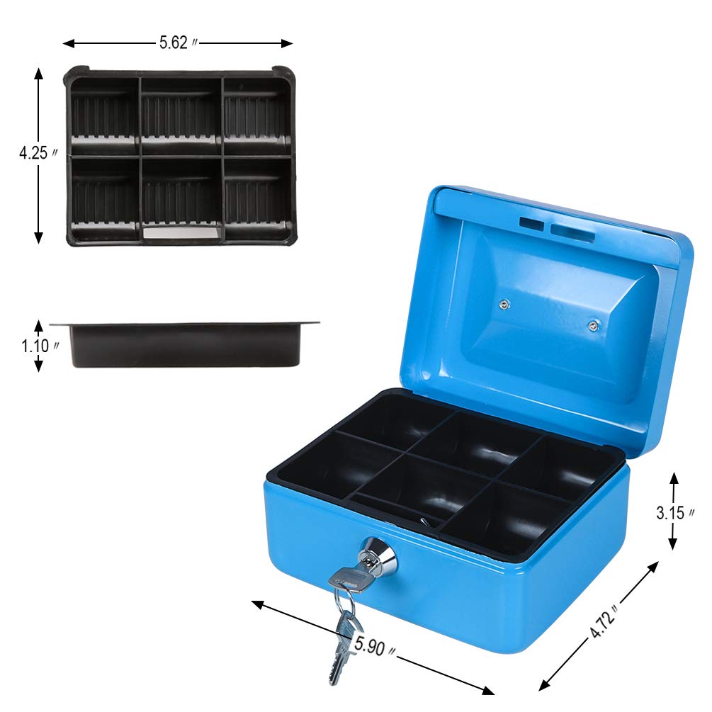 Secure Cash Box with Money Tray & Key Lock - 6