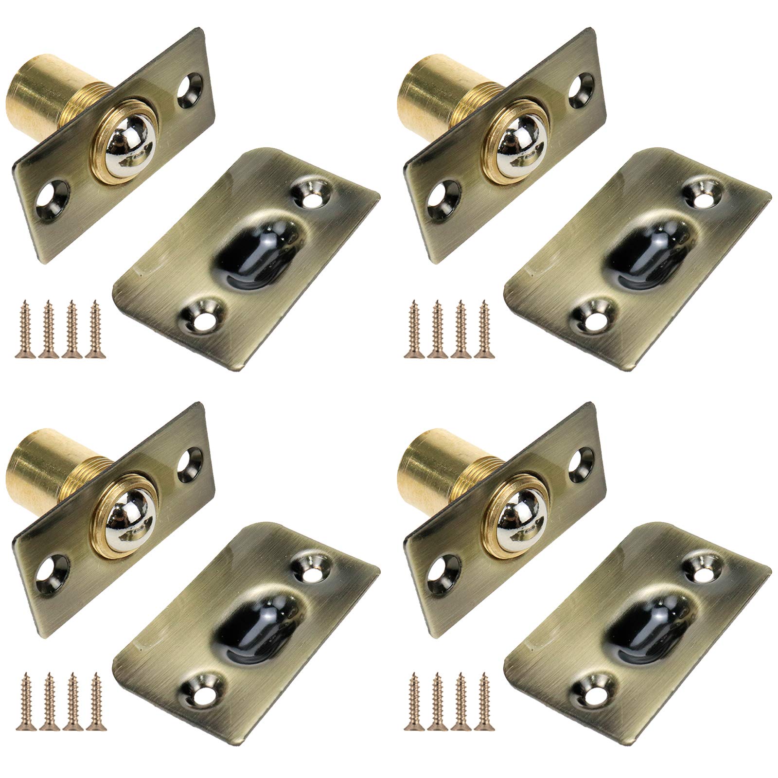 Dasunny 4-Pack Adjustable Ball Catch Door Locks with Strike Plate - Stainless Steel Brushed Bronze Cabinet & Closet Hardware for Smooth Door Closing (Ideal for Bedroom, Bathroom & Office Cabinets)