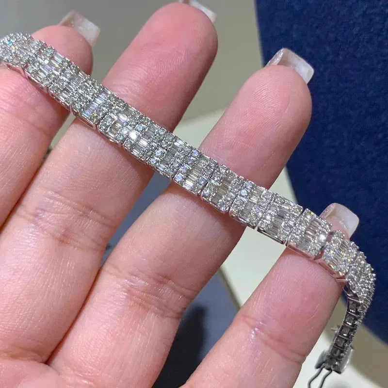 18K White Gold Real Diamond 5.0ct Luxury Trapezium Line Bracelet for Women - Elegant Wedding, Engagement & Party Jewelry Gift - Perfect for Anniversary, Valentine's Day & Special Occasions