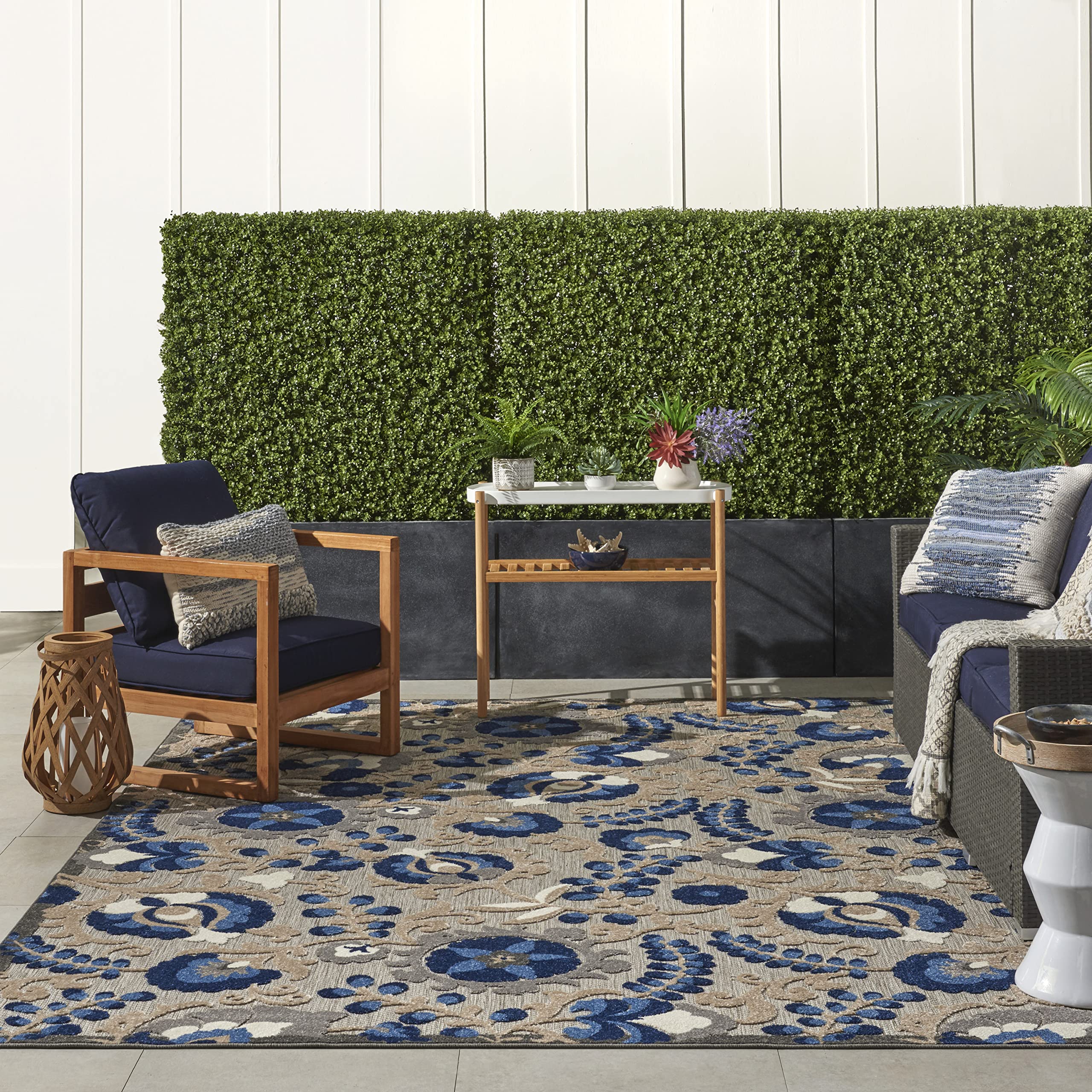Nourison Aloha 7' x 10' Indoor Outdoor Area Rug - Natural Blue, Non-Shedding & Easy to Clean - Perfect for Bedroom, Living Room, Dining Room, Backyard, Deck & Patio