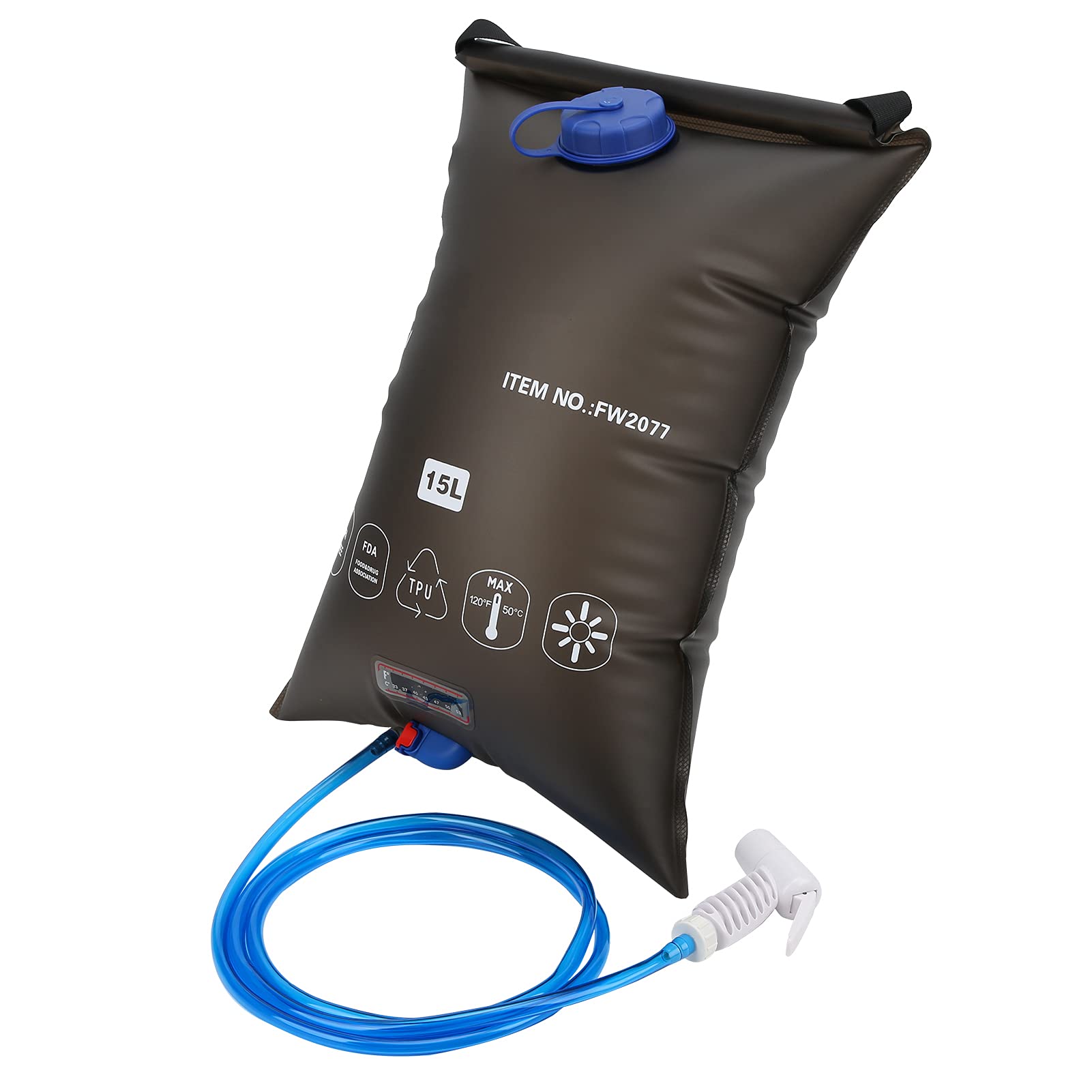 Portable 15L Outdoor Foldable Heated Shower Bag - High Capacity Camping Shower Kit with Adjustable Nozzle & Removable Hose - Perfect for Hiking, Beach, Swimming & RV Trips