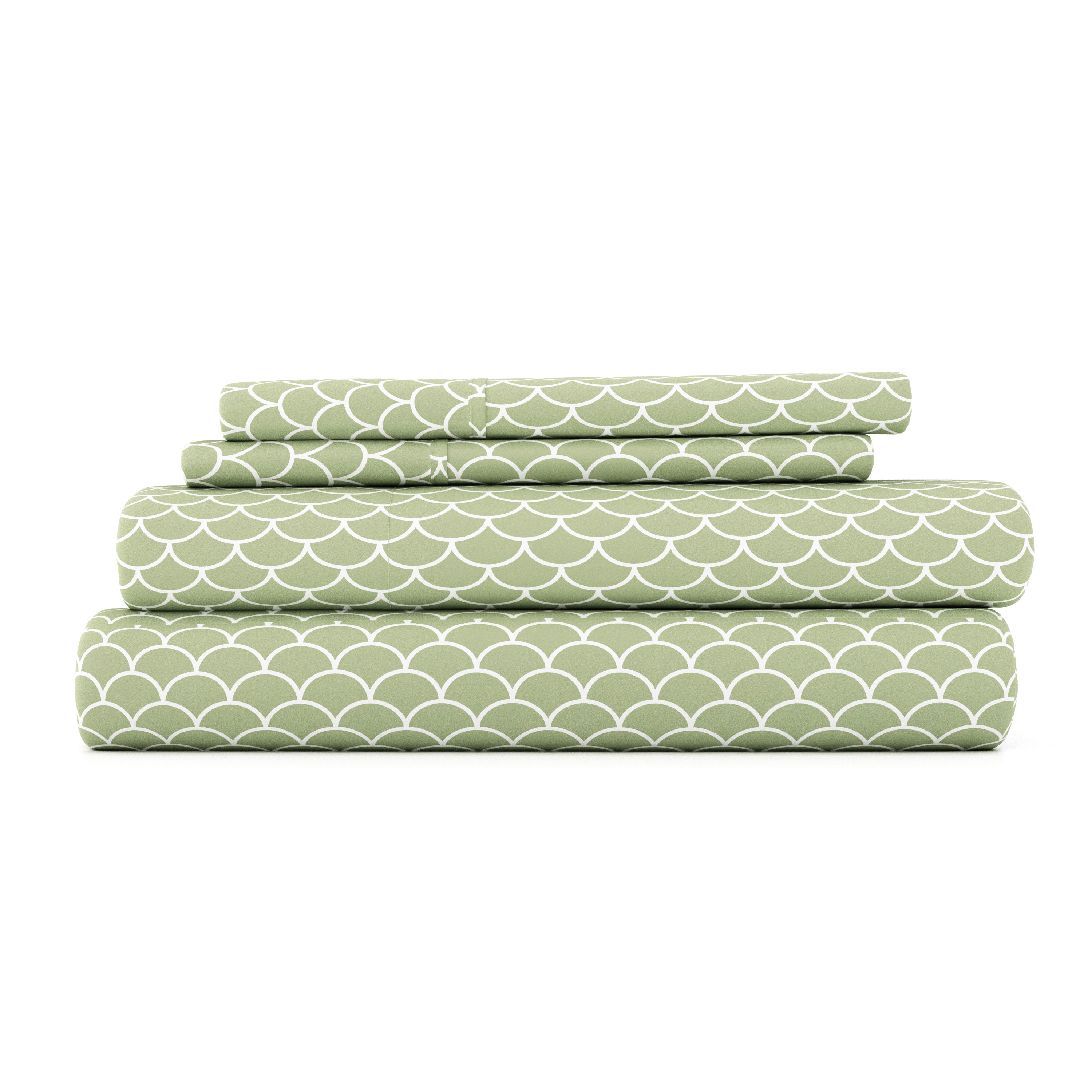 Premium Scallop Pattern 4-Piece Queen Size Bed Sheet Set - Soft Breathable Cotton for Comfortable Sleep & Bedroom Decor