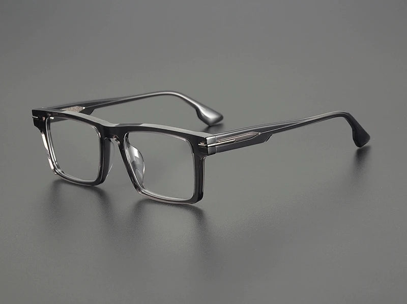 Black Unisex Full Rim Flat Top Square Acetate Eyeglasses 94529 - Stylish Square Frame Glasses for Men & Women - Perfect for Office, Reading, and Everyday Wear