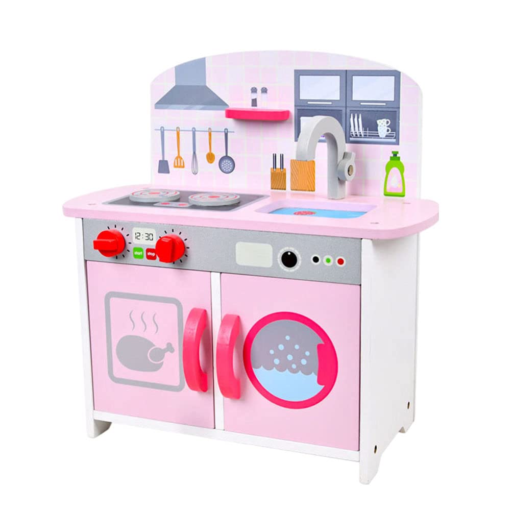ULTNICE Wooden Play Kitchen Set for Kids - Pretend Play Toy with Sink & Cookware Accessories - Pink Kitchen Playset for Boys & Girls - Perfect for Imaginative Play, Role-Playing & Early Learning