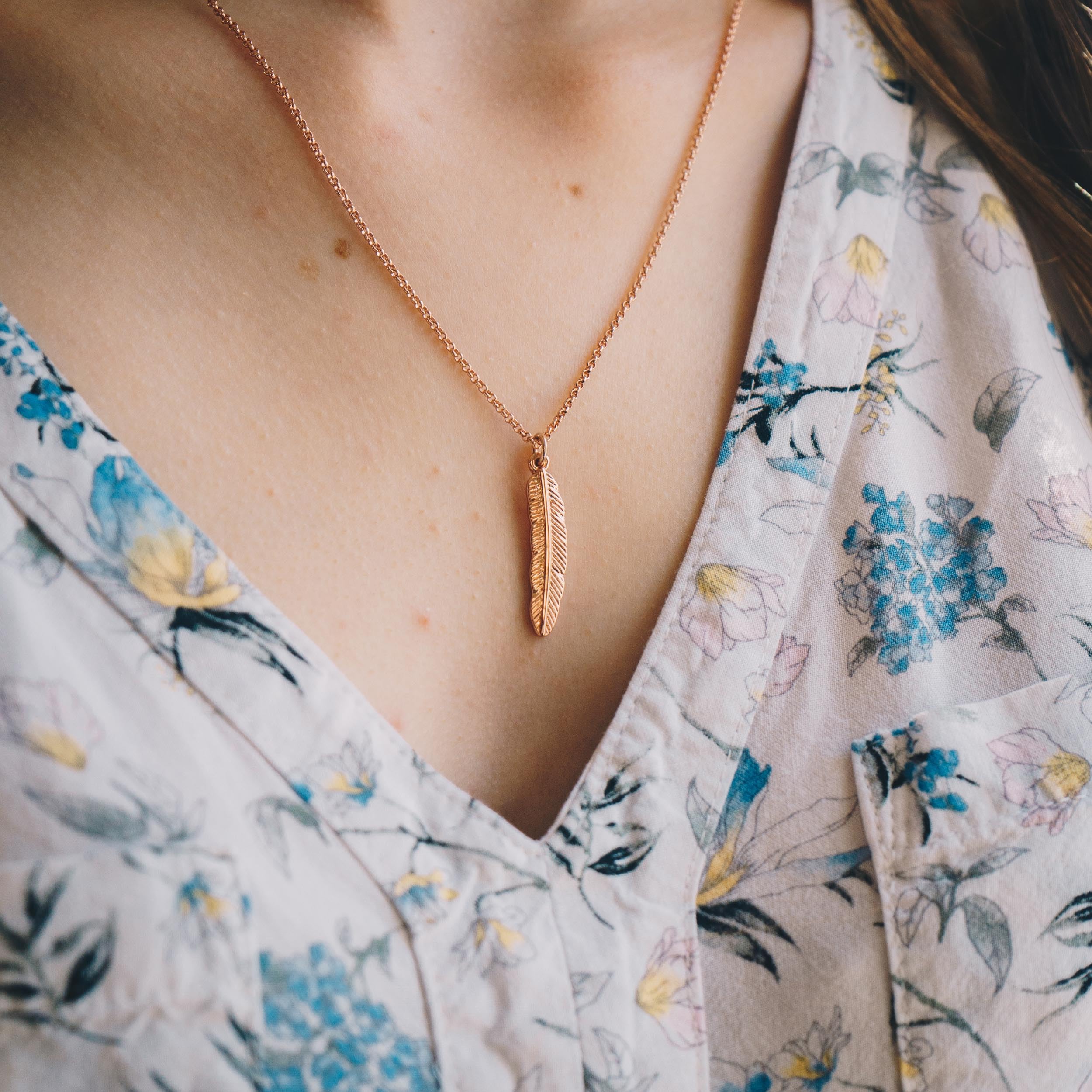 Philip Jones Rose Gold Plated Feather Pendant Necklace for Women - Elegant Layering Jewelry Gift for Birthday, Anniversary & Valentine's Day | Perfect for Casual Wear, Date Night & Special Occasions