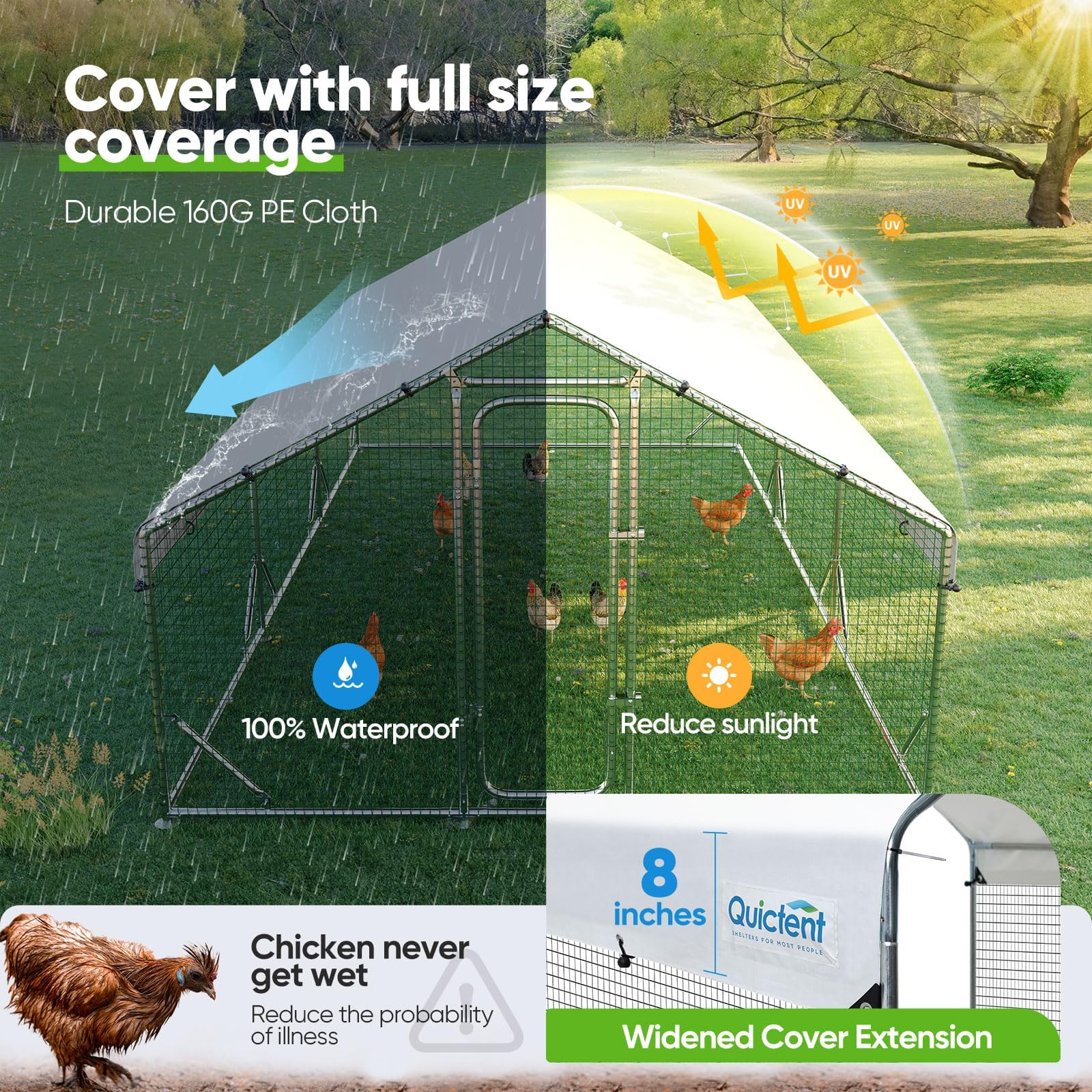 Quictent 18x9x6.6FT Large Walk-in Metal Chicken Coop with Galvanized Hardware Cloth & Waterproof Roof - Outdoor Poultry Cage for 30+ Chickens, Ducks, Hens - Perfect for Backyard Farms, Homesteads & Rural Yards - Durable Shelter for Egg Laying, Roosting & Free-Range Protection