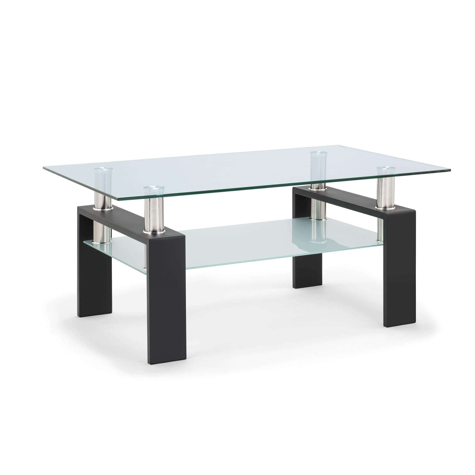 Tempered Glass Coffee Table with 2 Tiers - 39.4