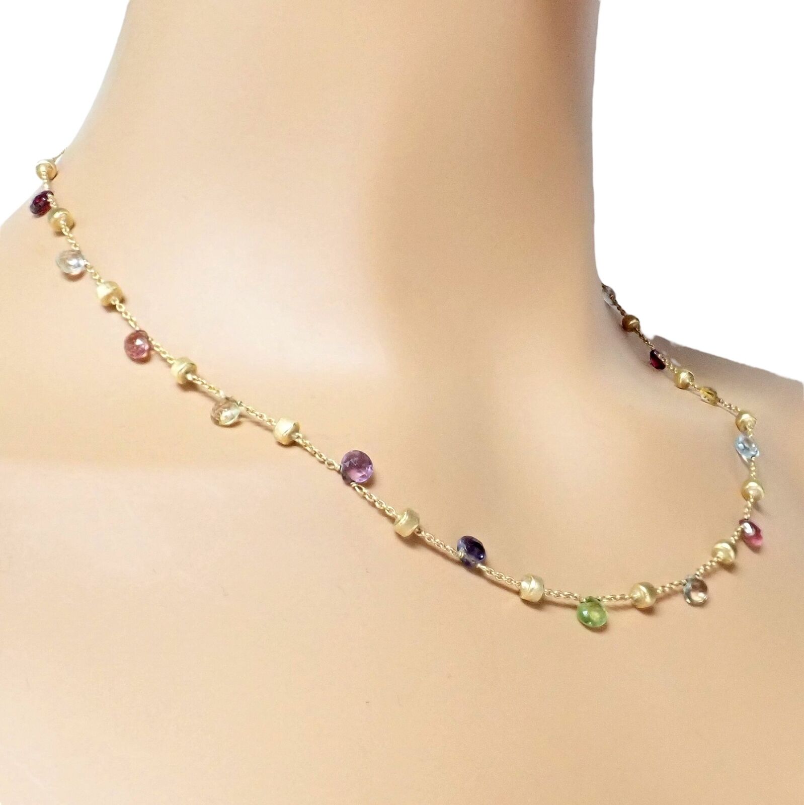 Authentic Marco Bicego 18k Yellow Gold Multicolor Gemstone Paradise Necklace - Elegant Jewelry for Women, Perfect for Weddings, Parties & Special Occasions