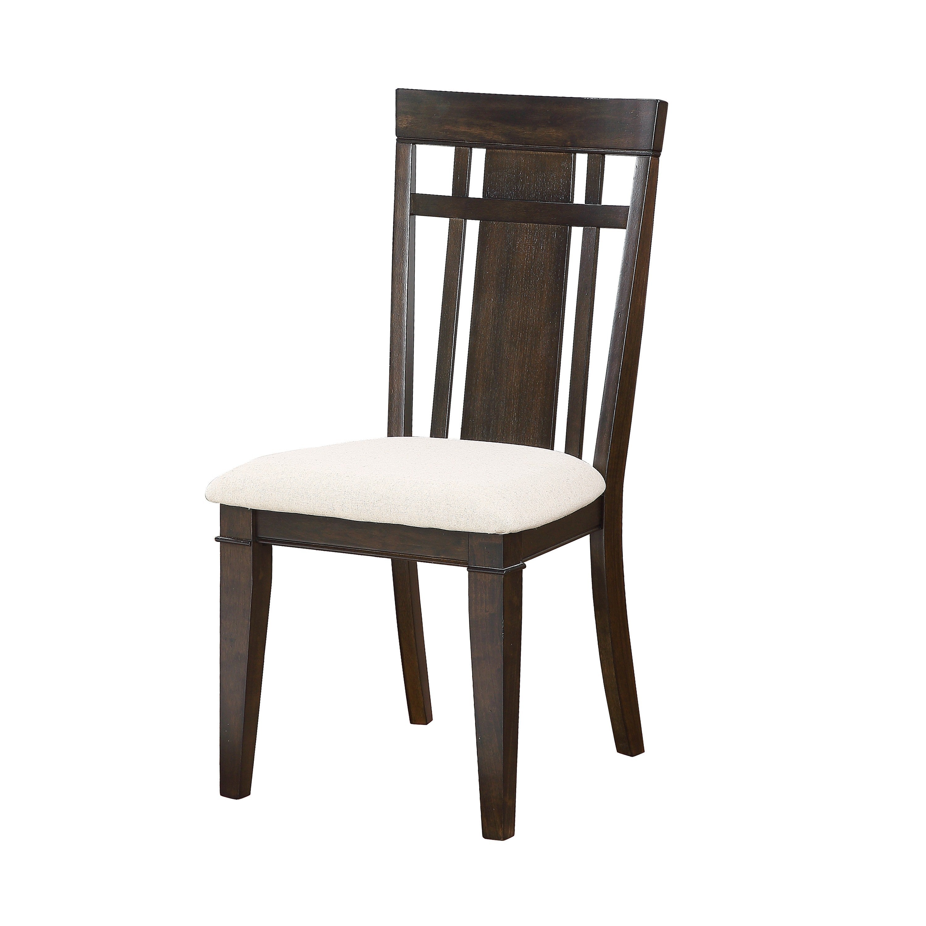 Dark Brown Wooden Dining Chairs Set of 2 - Classic Beige Upholstered Side Chairs for Kitchen, Breakfast Nook & Formal Dining Room