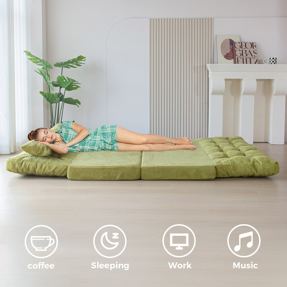 MAXYOYO Tufted Bean Bag Sofa Bed - Foldable Floor Couch with Pillows in Green | Comfortable Lounge Chair for Living Room, Bedroom & Game Room