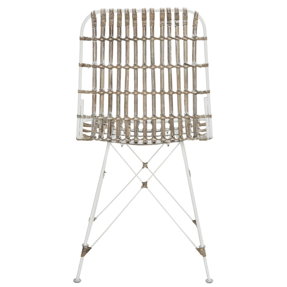 Safavieh Minerva White Wicker Dining Chairs (Set of 2) - Rattan Bistro Chairs for Indoor/Outdoor Patio, Kitchen, Breakfast Nook & Garden Seating
