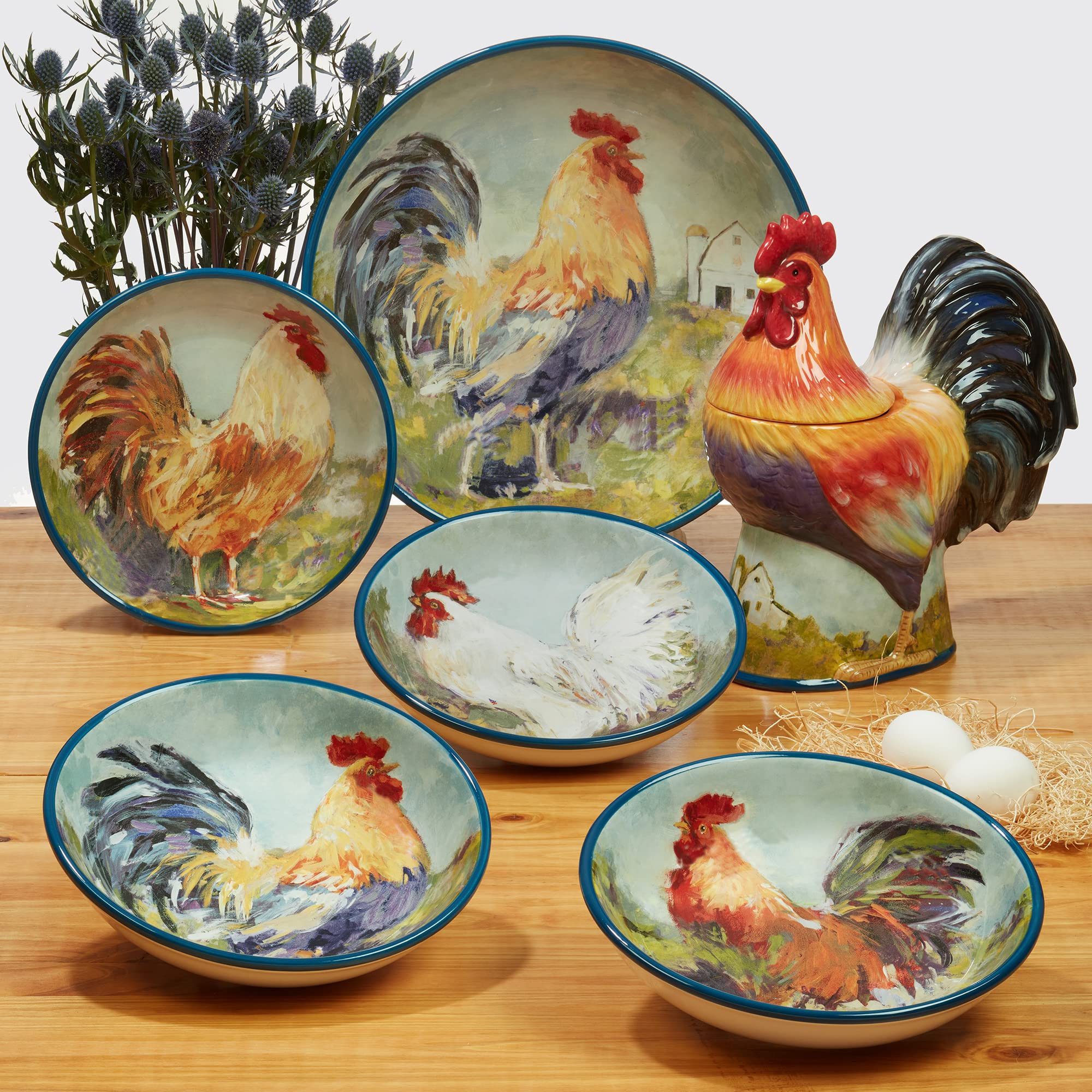 Certified International Rooster Meadow 22 oz. Stoneware Coffee Mugs, Set of 4 - Perfect for Farmhouse Kitchens, Coffee Lovers & Gift Giving