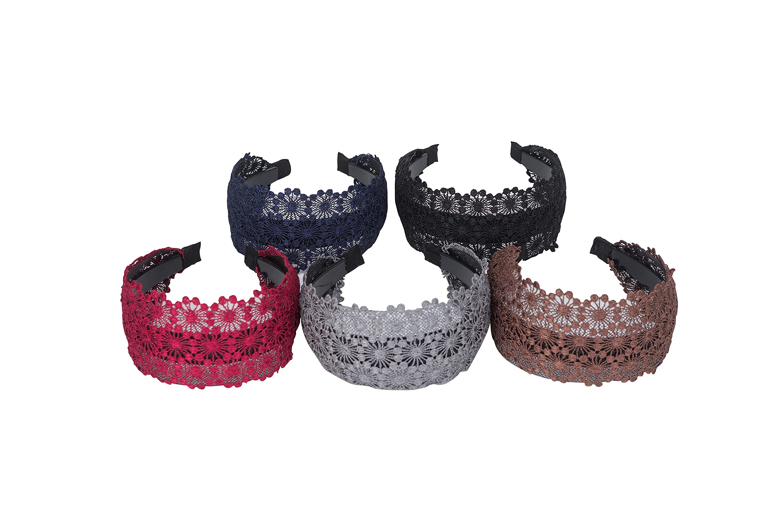 DORIS&JACKY Women's Fashion 2.5 Inch Wide Lace Headbands with Teeth - 5 Pack Elastic Hair Bands for Women & Girls - Perfect for Weddings, Parties & Everyday Styling