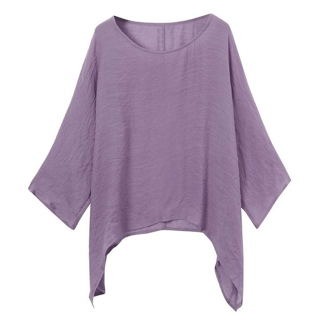 Plus Size Women's T-Shirts - Autumn Cotton Linen Casual Blouse with Irregular Hem, Loose Fit Comfortable Sport Top for Everyday Wear, Workout & Lounge
