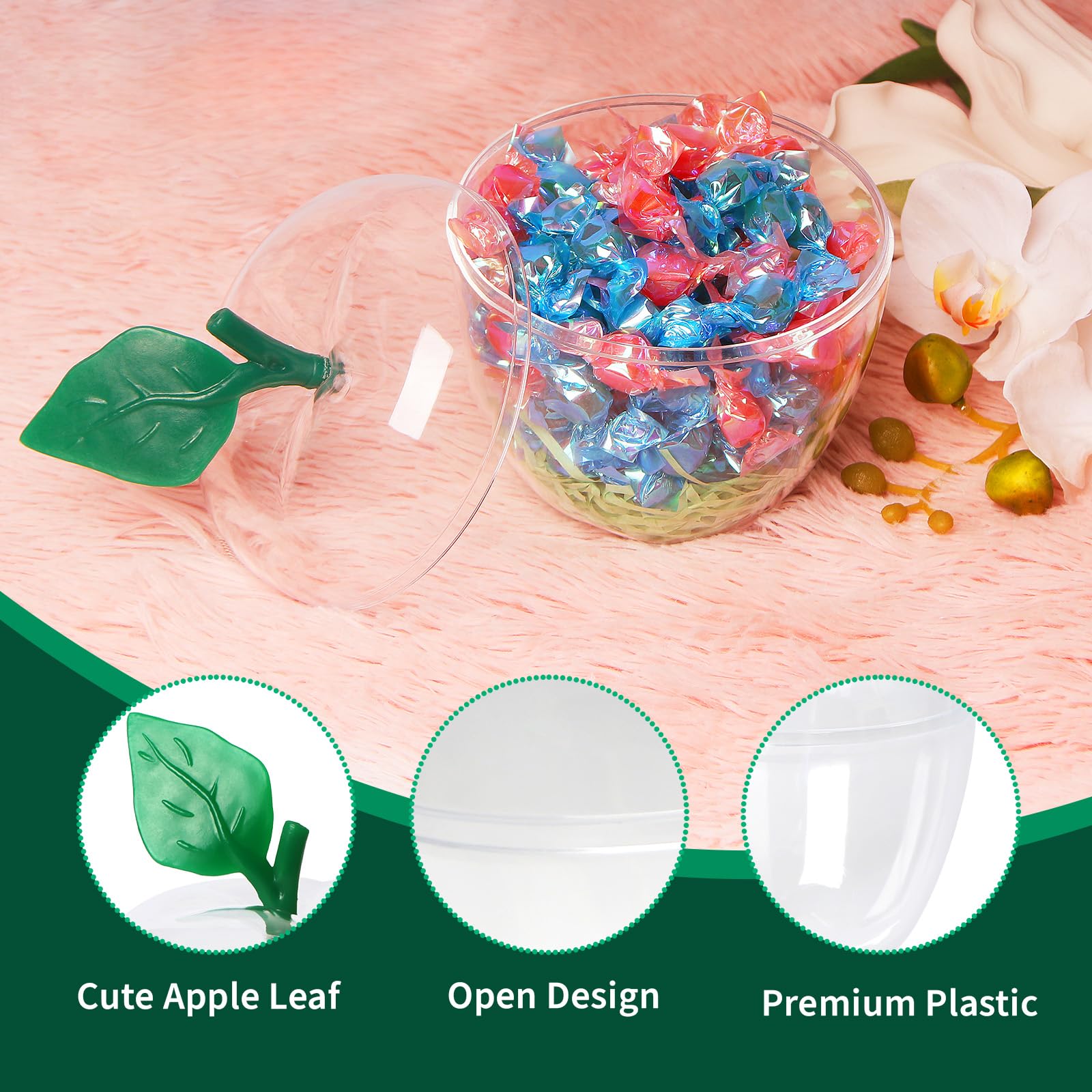 Farochy Large Clear Apple Shaped Plastic Container - 2 Pack for Candy Storage, Teacher Appreciation Gifts, Back to School Supplies & Party Decorations - Perfect for Classroom Treats, Office Snacks and Holiday Gift Packaging