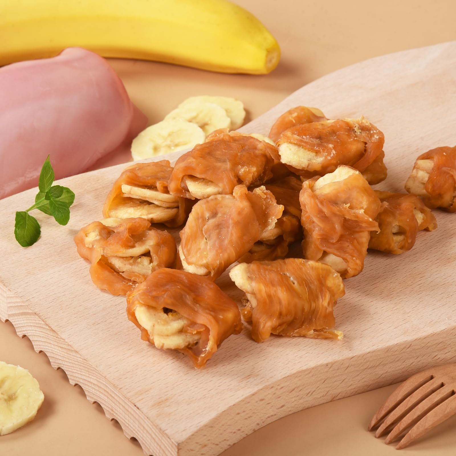 Healthy Chicken Wrapped Banana Slices Dog Treats - Low Fat, Rawhide-Free Soft Chews with Taurine for Small Dogs | Perfect Training Snacks & Reward Treats for Puppies and Adult Dogs