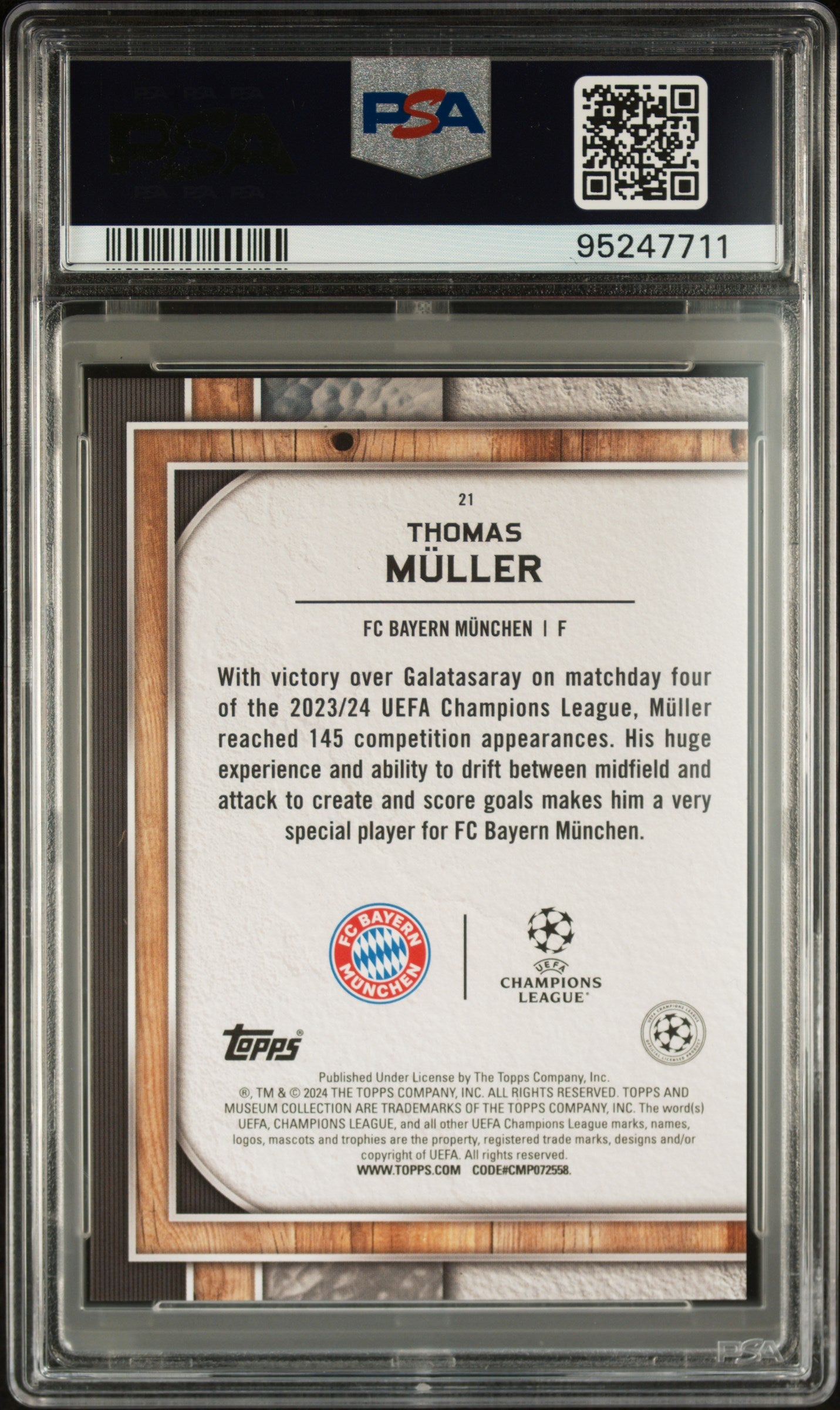 Topps Thomas Muller Gold Card #21/50 - 2023-24 UEFA Champions League Museum Collection PSA 8 Graded - Perfect for Soccer Collectors and Bayern Munich Fans