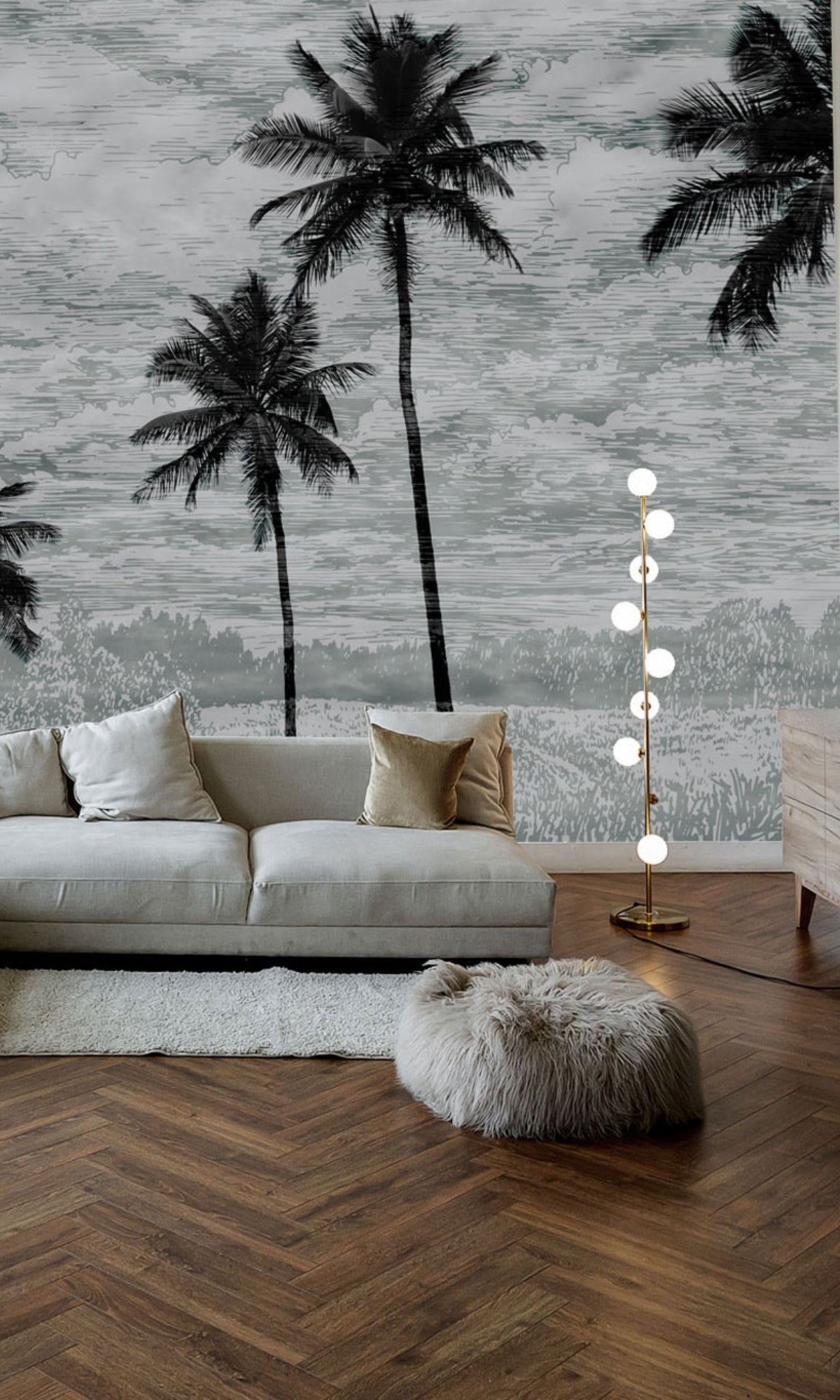 Black & White Tall Palms Mural Wallpaper M1140 - Tropical Botanical Peel and Stick Wallpaper for Living Room, Bedroom, Nursery Decor