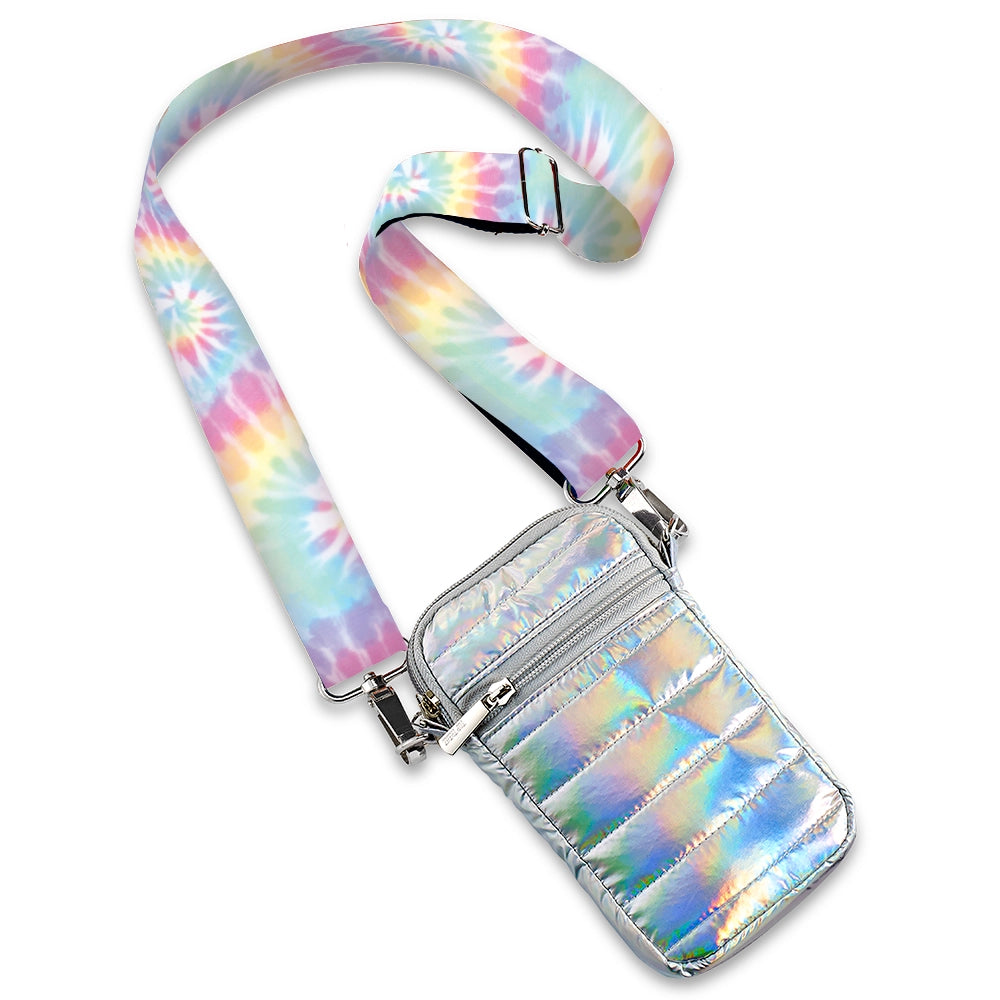 Iridescent Puffer Crossbody Bag for Women - Trendy Tie-Dye Shoulder Strap - Perfect for Everyday Use, Travel & Festivals