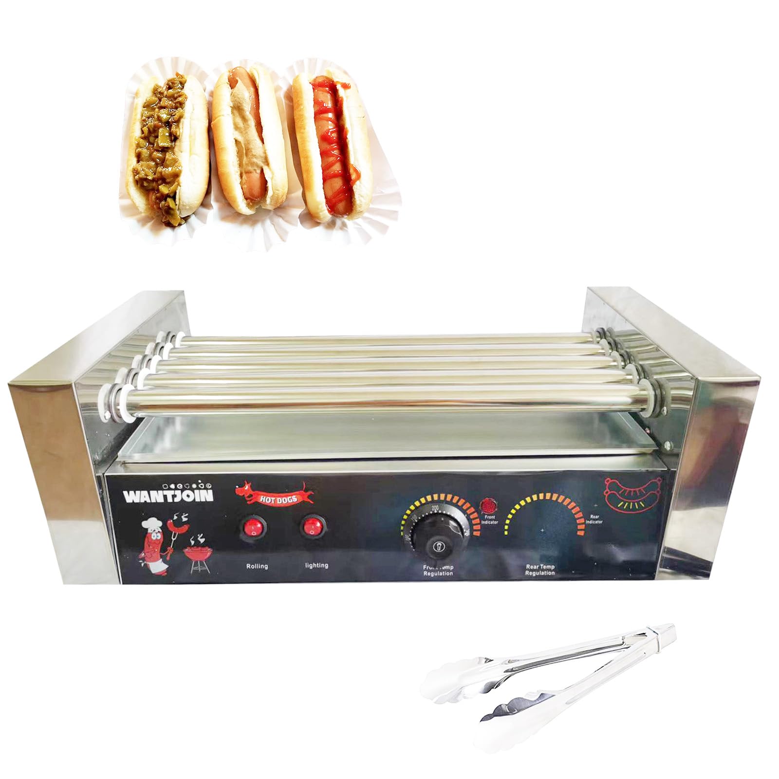 Commercial Electric Hot Dog Roller Machine - 5 Stainless Steel Rollers, 750W Non-Stick Heating for 16 Hot Dogs | Perfect for Restaurants, Carnivals & Home Parties | Fast Food Preparation & Snack Serving Solution