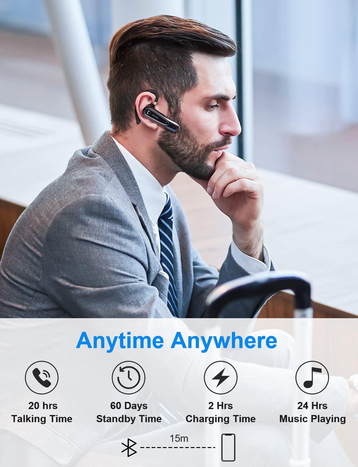 [2 Pack] Link Dream Bluetooth Headset V5.0 - Wireless Earpiece with 20H Talk Time & 180 Days Standby - Hands-Free Earphone for iPhone, Android, Samsung - Perfect for Truck Drivers, Business Calls, Office Work & Safe Driving (Black)