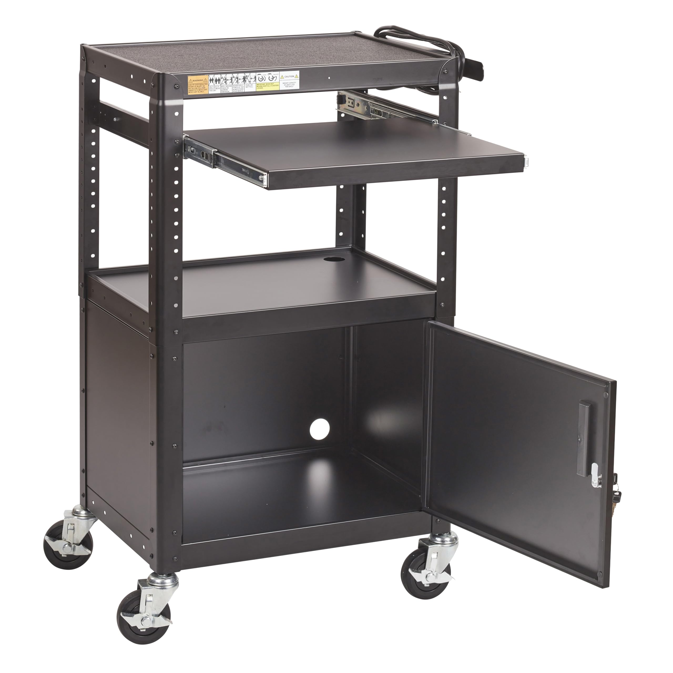 ECR4Kids AV Presentation Cart Stand with Storage Box - Mobile Rolling Storage Cart for Classroom, Office, or Home - Black - Perfect for Organizing AV Equipment, Books, and Supplies