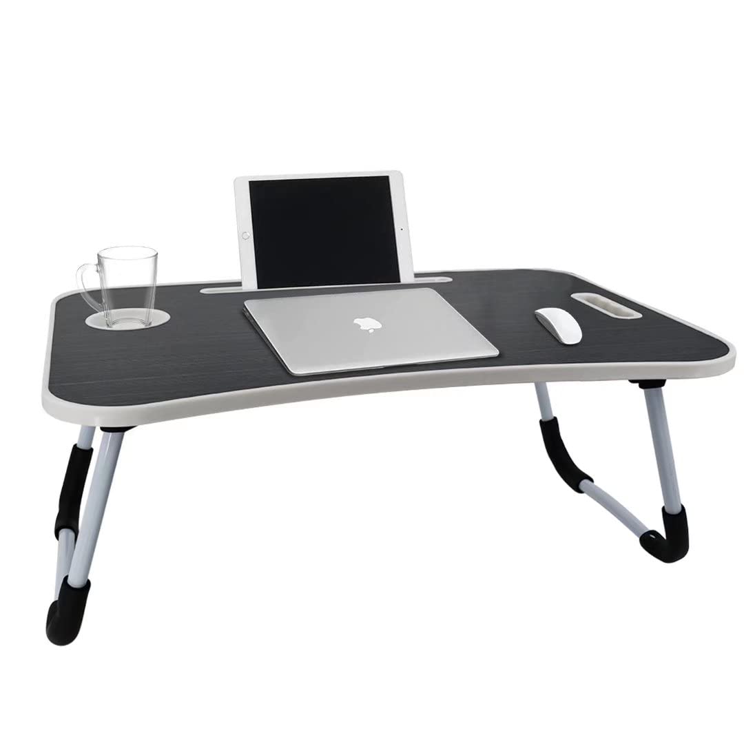 FuHai Adjustable Portable Laptop Stand for Bed with USB Charging Port - Ergonomic Notebook Desk for Working, Studying & Gaming in Bed - Foldable & Lightweight (Black) - Perfect for Home Office, Dorm Room & Travel Use