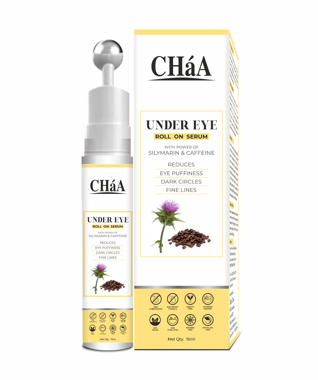 CHáA Under Eye Serum with Massage Roller - Nourishing & Fast Absorbing Eye Treatment for Dark Circles & Puffiness - 15ml - Perfect for Morning & Night Skincare Routine