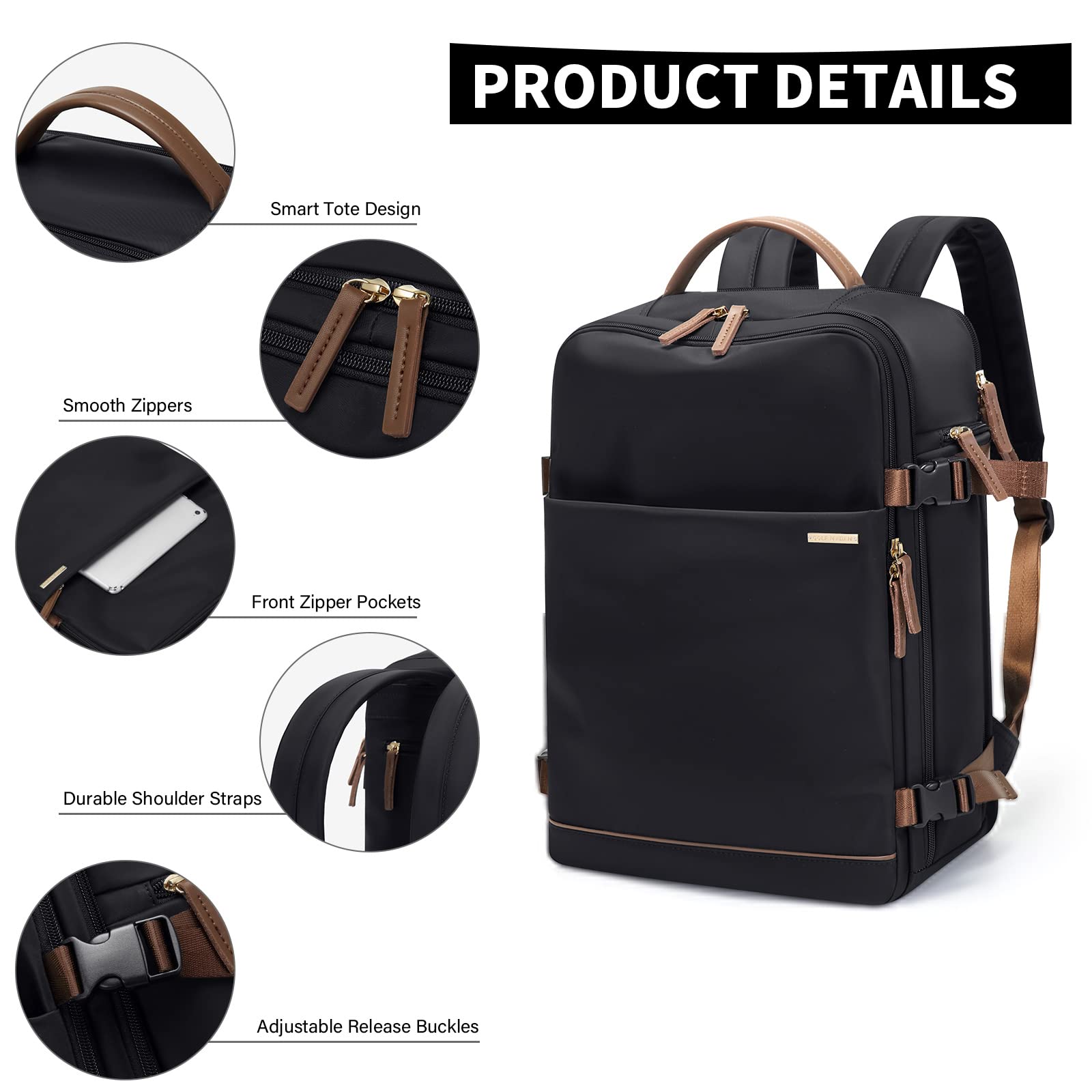 Stylish 15.6 Inch Laptop Backpack for Women - Large Capacity Anti-Theft Computer Bag with Separate Laptop Compartment - Perfect for Work, Travel, College & Business Trips (Black)