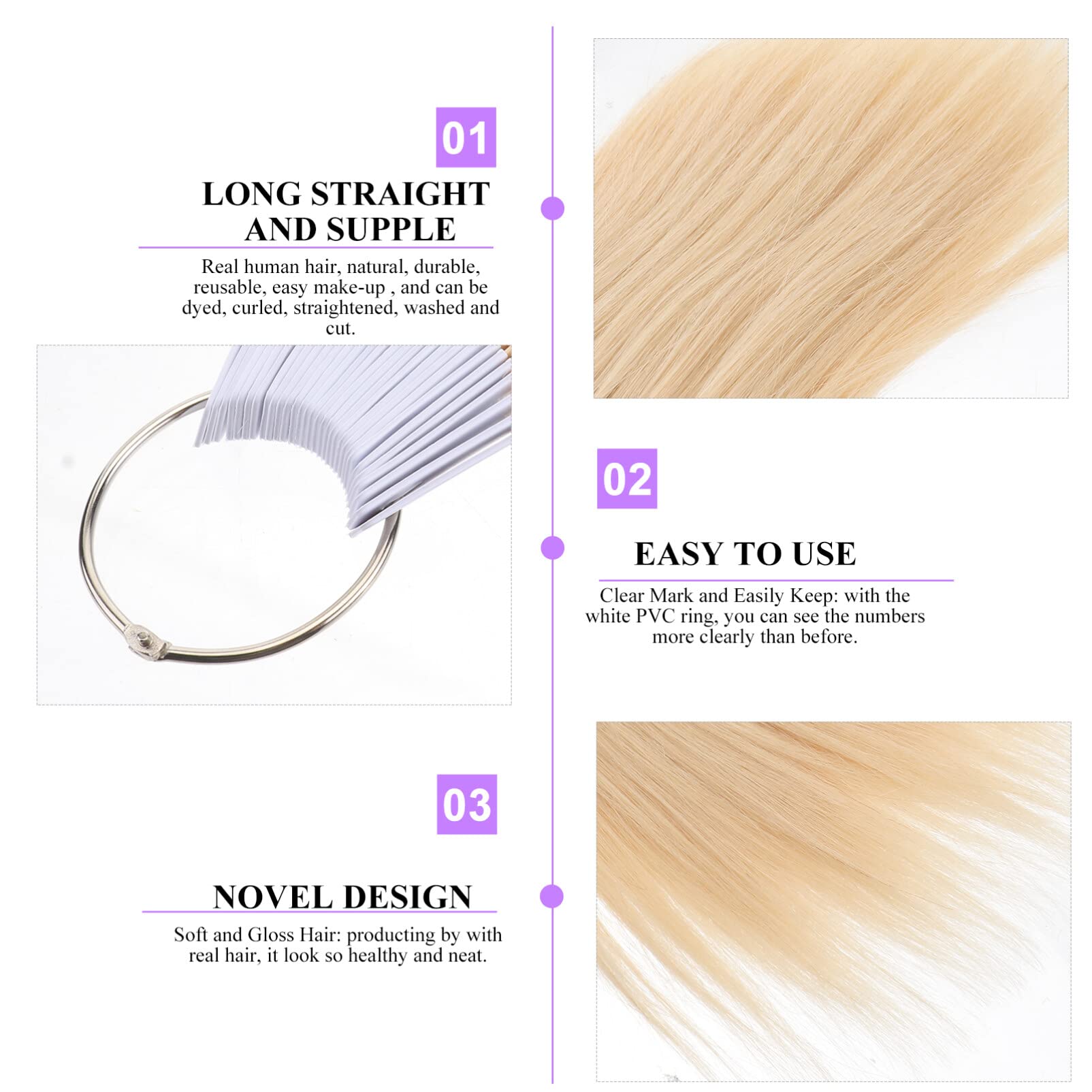 3 Degree Human Hair Color Testing Samples - 30pcs Model Kits Hair Styling Tools for Salon Professionals & DIY Hair Coloring at Home