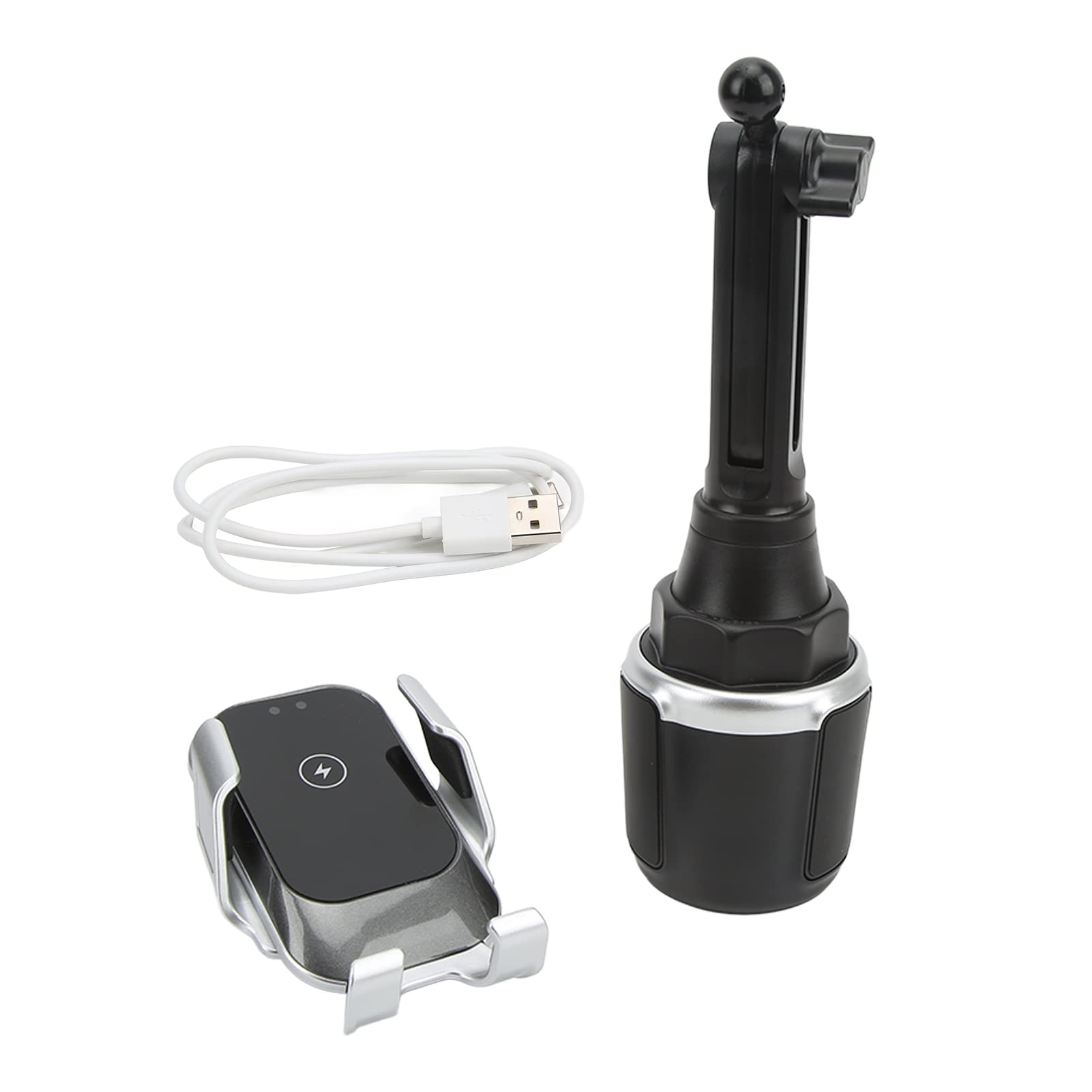FETION Car Cup Holder Phone Mount with Wireless Charger - Infrared Induction, Adjustable Base & Telescopic Neck, 360° Rotatable for iPhone 13 Pro/12/11/X (Perfect for Road Trips & Commuting)