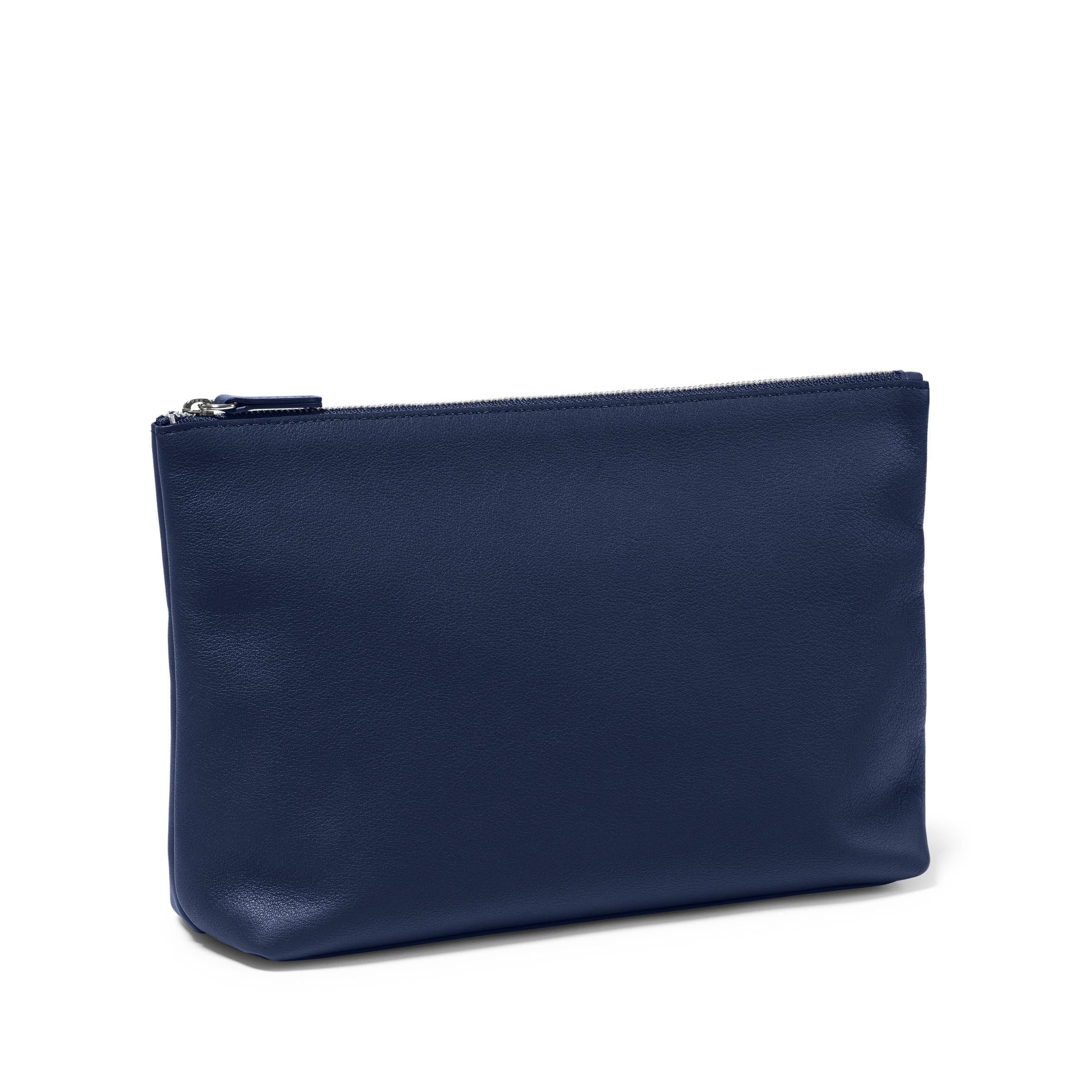 Leatherology Navy Blue Large Leather Accessories Pouch for Travel - Zippered Interior Pocket, Self-Standing Design | Perfect for Organizing Jewelry, Cosmetics & Tech Gadgets on Trips