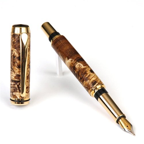 Lanier Baron Fountain Pen - Tennessee Gold Finish - Premium Brown Box Elder Wood - Elegant Writing Instrument for Professionals & Gifts