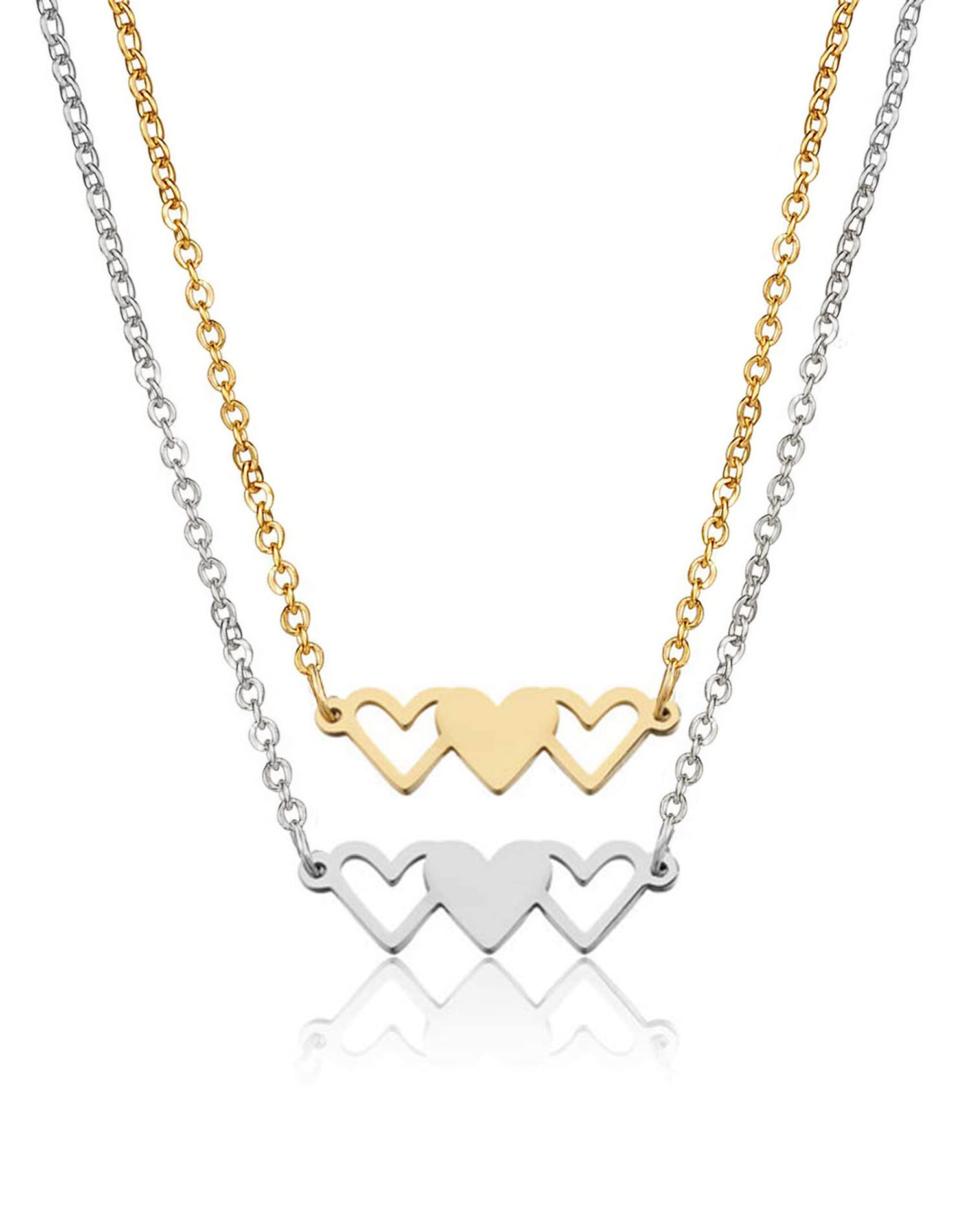 JIAHATE Matching Heart Necklaces for 2 - Best Friend & Sister Jewelry Set, BFF Pendant Necklaces for Women, Friendship Gifts for Couples, Family & Loved Ones - Perfect for Anniversaries, Birthdays and Special Occasions