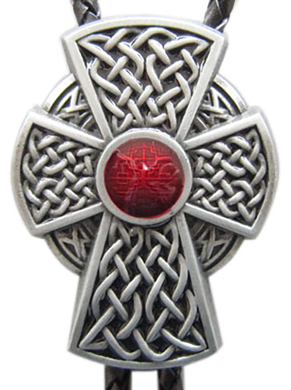 Vintage Celtic Cross Knot Bolo Tie - Red Enamel Men's Western Necklace - Perfect for Cowboy Outfits, Western Fashion & Gift Giving (USA Stock)