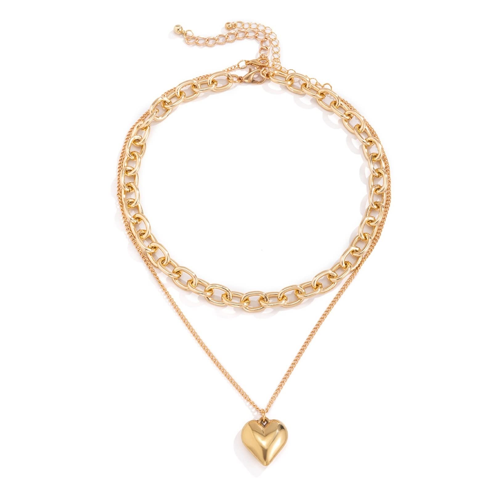 Bcughia 2-Layer Gold Chain Necklace for Women - Heart Pendant Layered Necklace Set, Friendship Jewelry Gift for Girls | Perfect for Date Night, Birthday Presents & Everyday Fashion Accessories