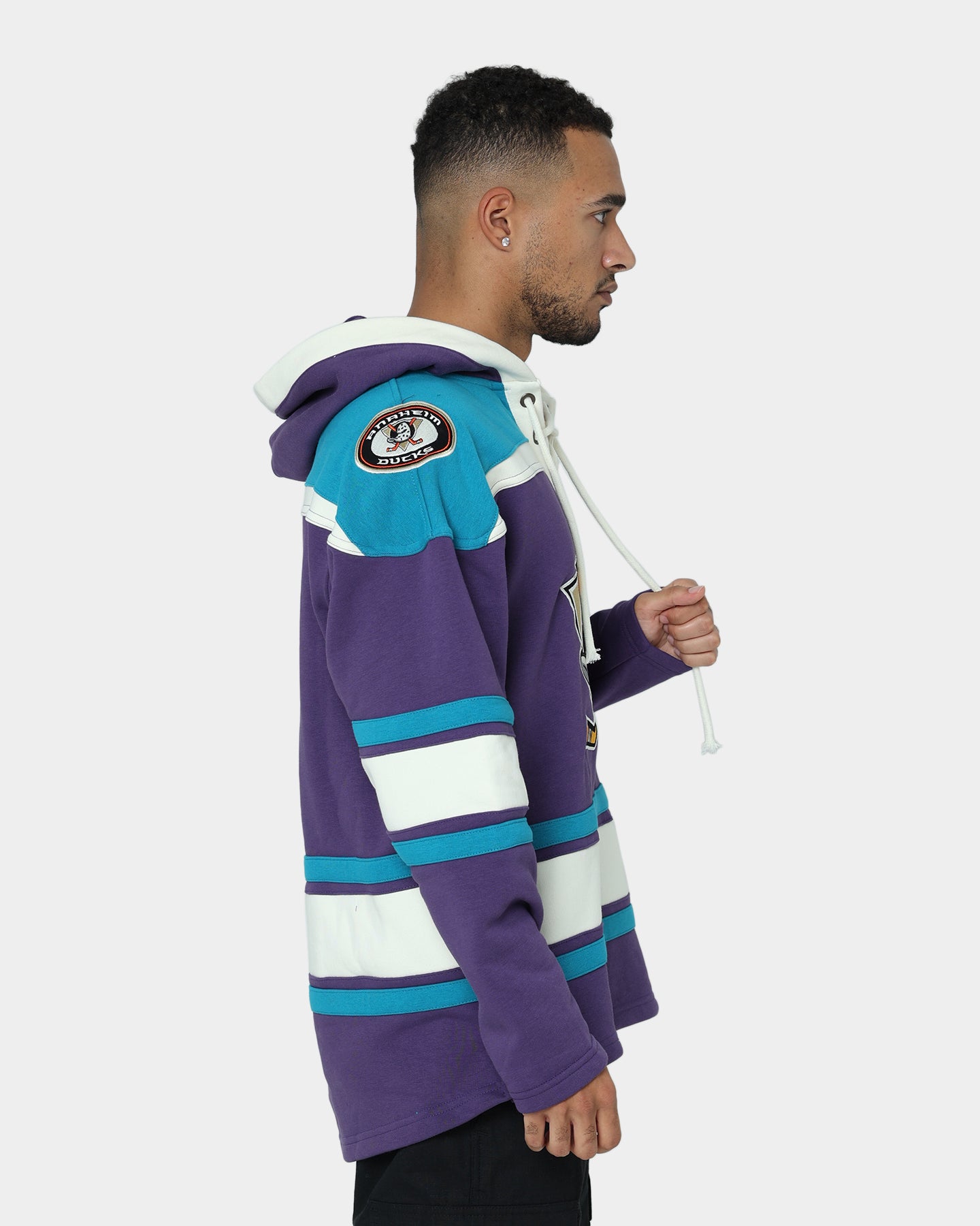 47 Brand Anaheim Ducks Lacer Hoodie - Purple & Sharks Teal Color - Men's NHL Hockey Pullover Sweatshirt for Game Day & Casual Wear