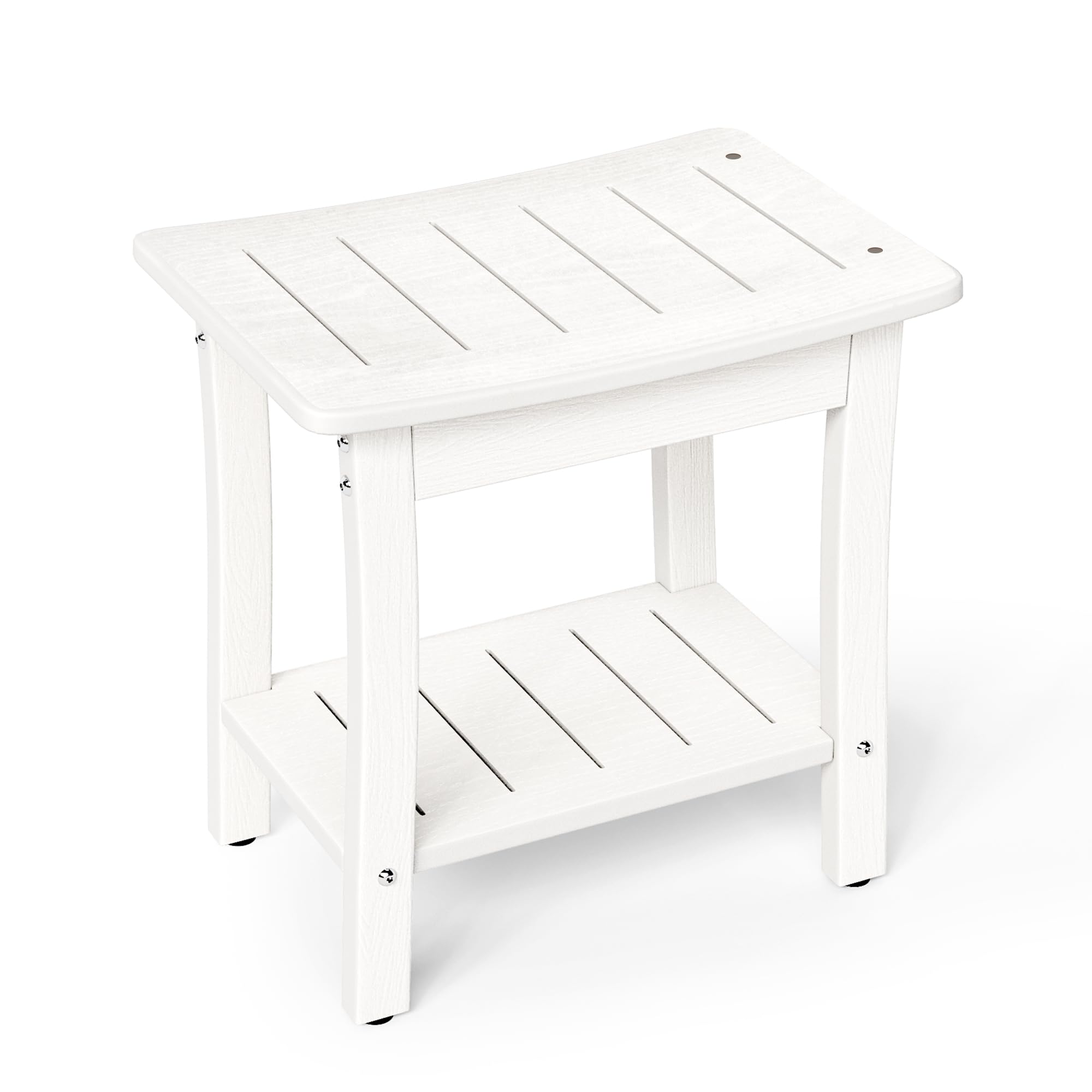 **Non-Slip HDPE Shower Bench Stool with Storage Shelf - Waterproof Bathroom Seat for Elderly & Shaving Legs - White - Ideal for Small Showers & Spa Relaxation**
