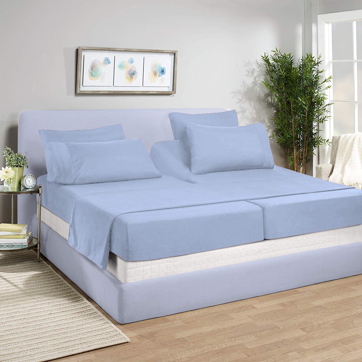 Split Queen Sheet Set (5Pc) - 100% Egyptian Cotton 800 Thread Count Adjustable Bed Sheets with 15