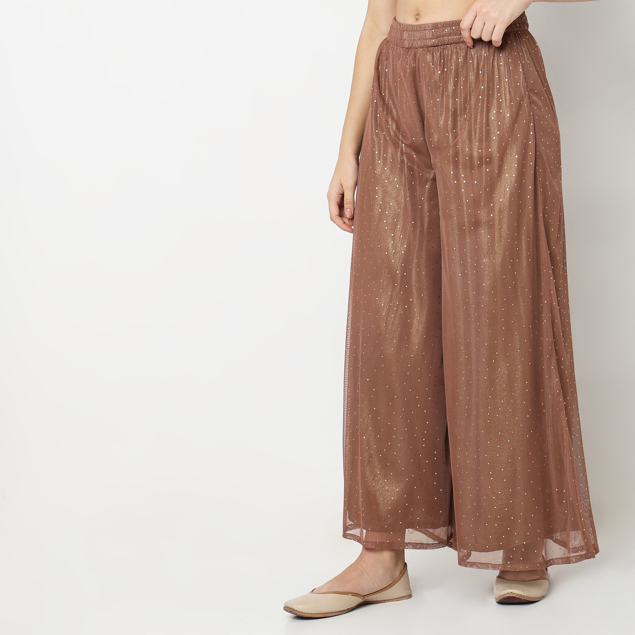 Flare Fit Solid High Rise Palazzo Pants for Women - Comfortable Wide Leg Trousers for Work, Office & Casual Wear