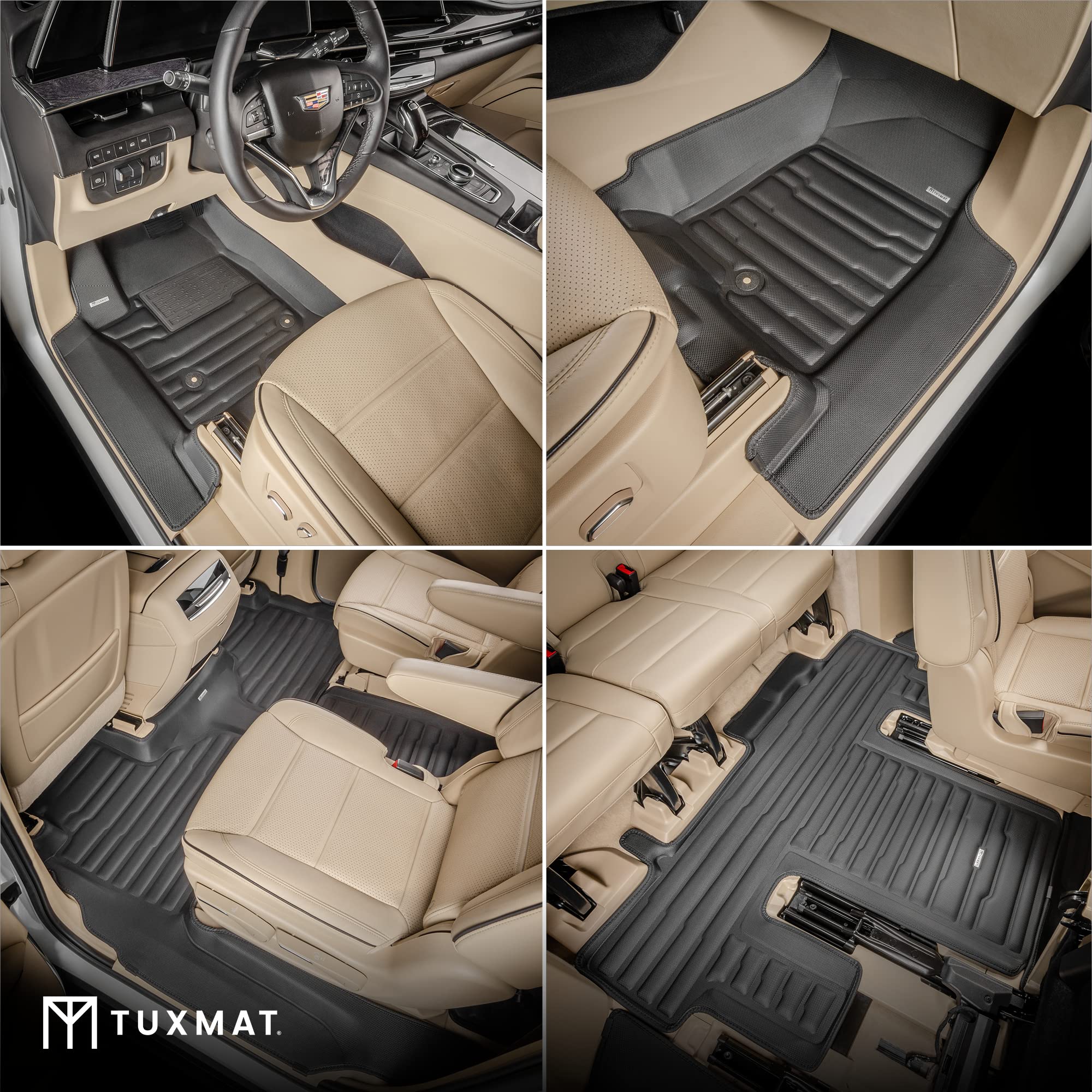 Premium TuxMat Custom Floor Mats for 2021-2025 Cadillac Escalade ESV 7-Seater - All-Weather Protection with Maximum Coverage - Laser-Measured Perfect Fit - Complete Set (1st, 2nd & 3rd Row) - Ideal for Family Road Trips, Winter Driving & Luxury SUV Protection