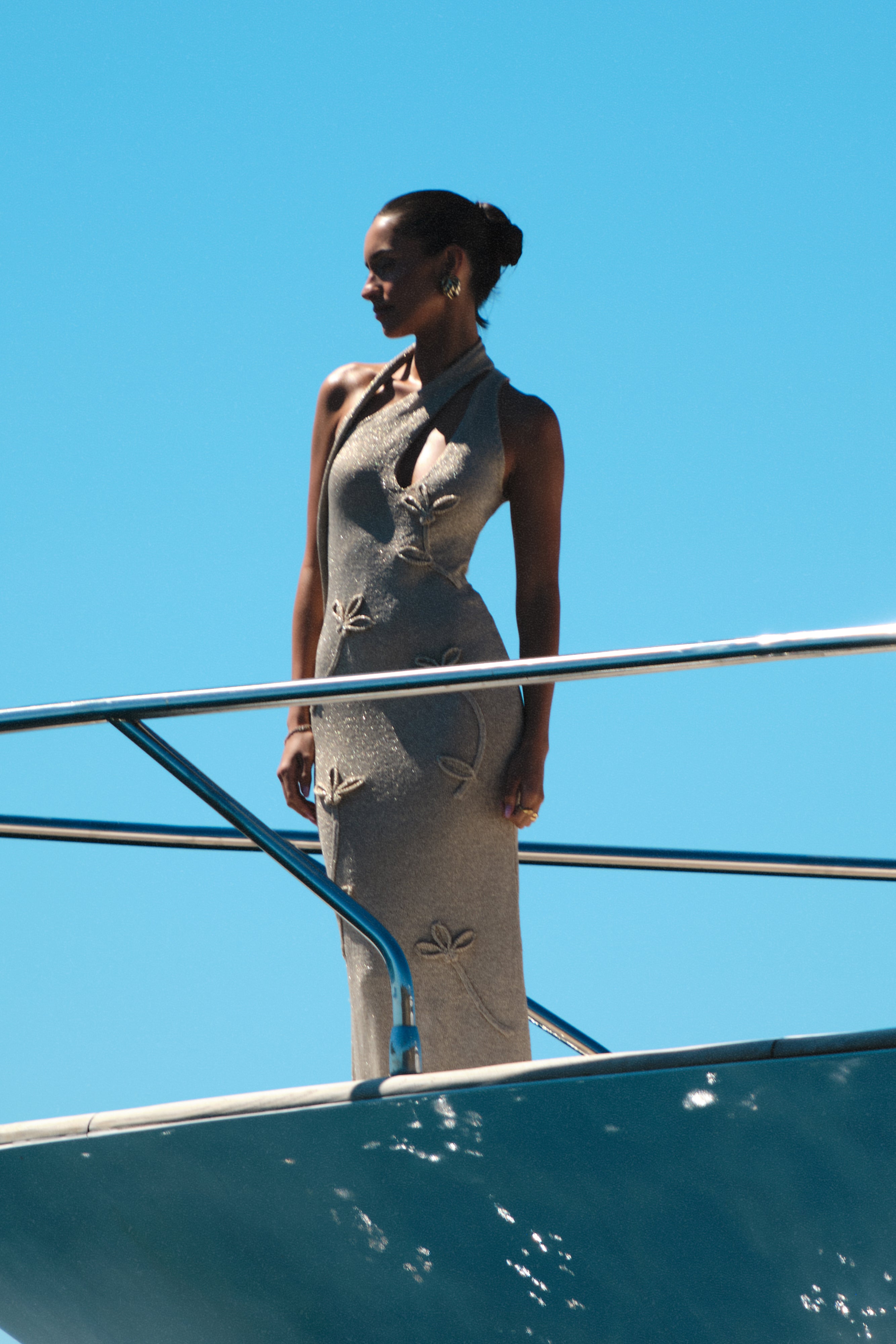 Celestino Floral Metallic Knit Maxi Dress in Gold - Elegant Evening Gown for Weddings, Parties & Special Occasions