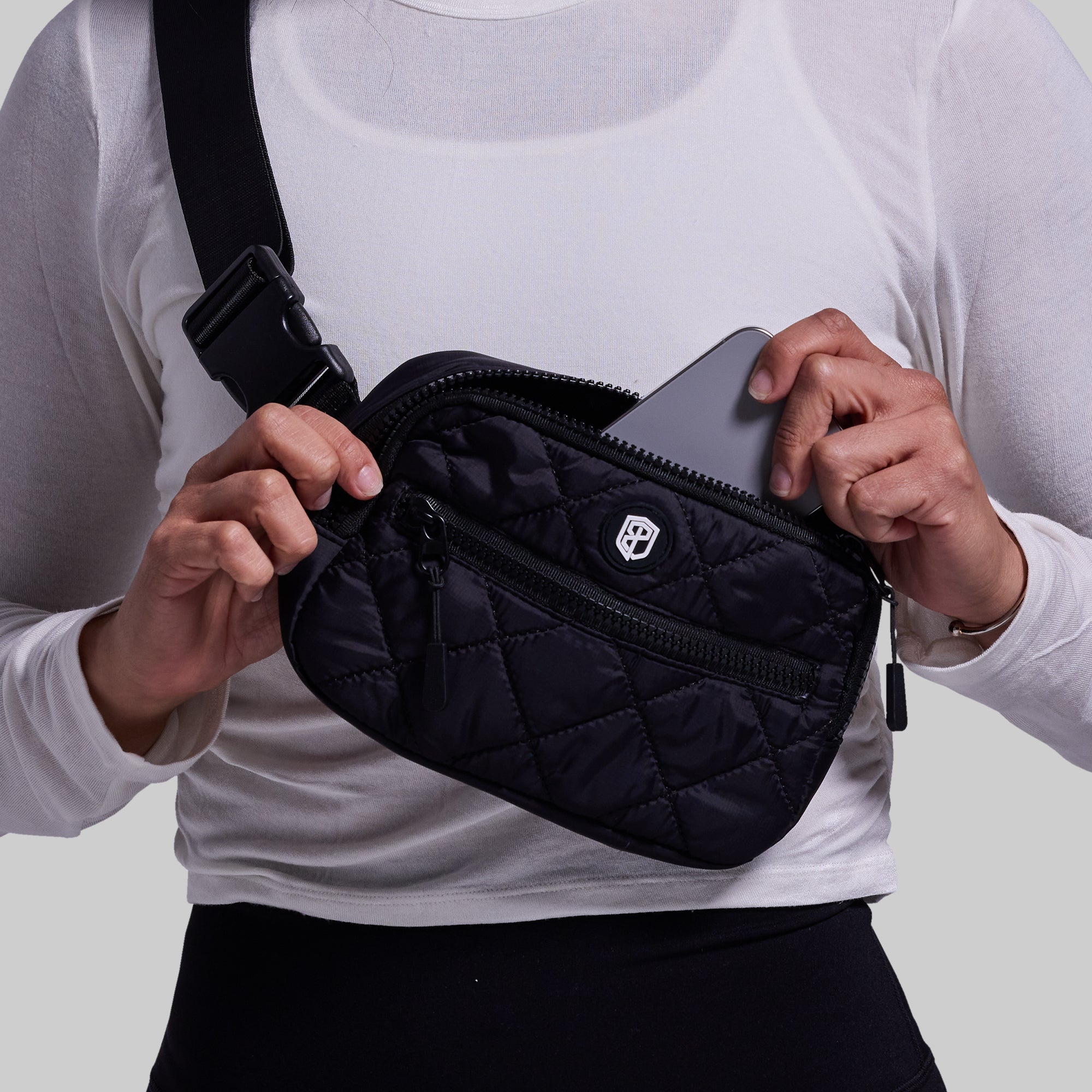 Adventure Awaits Quilted Belt Bag - Stylish & Durable Waist Pack for Travel, Hiking & Outdoor Activities (Black, Hands-Free Fanny Pack)